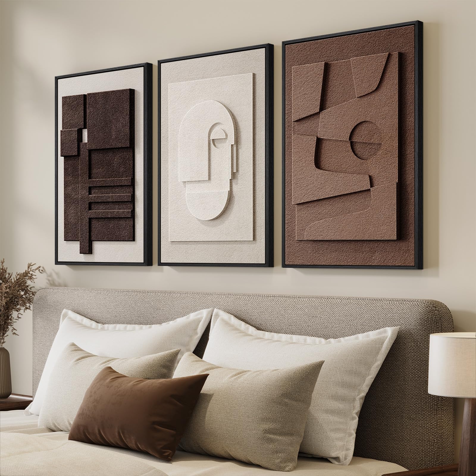 Large 3D Textured Framed Blue and White Abstract Wall Art for Living Room, 3 Piece Modern Artwork for Walls, Minimalist Navy Blue Geometric Paintings for Hallway, Stair, Office Wall Decor 24x36 In