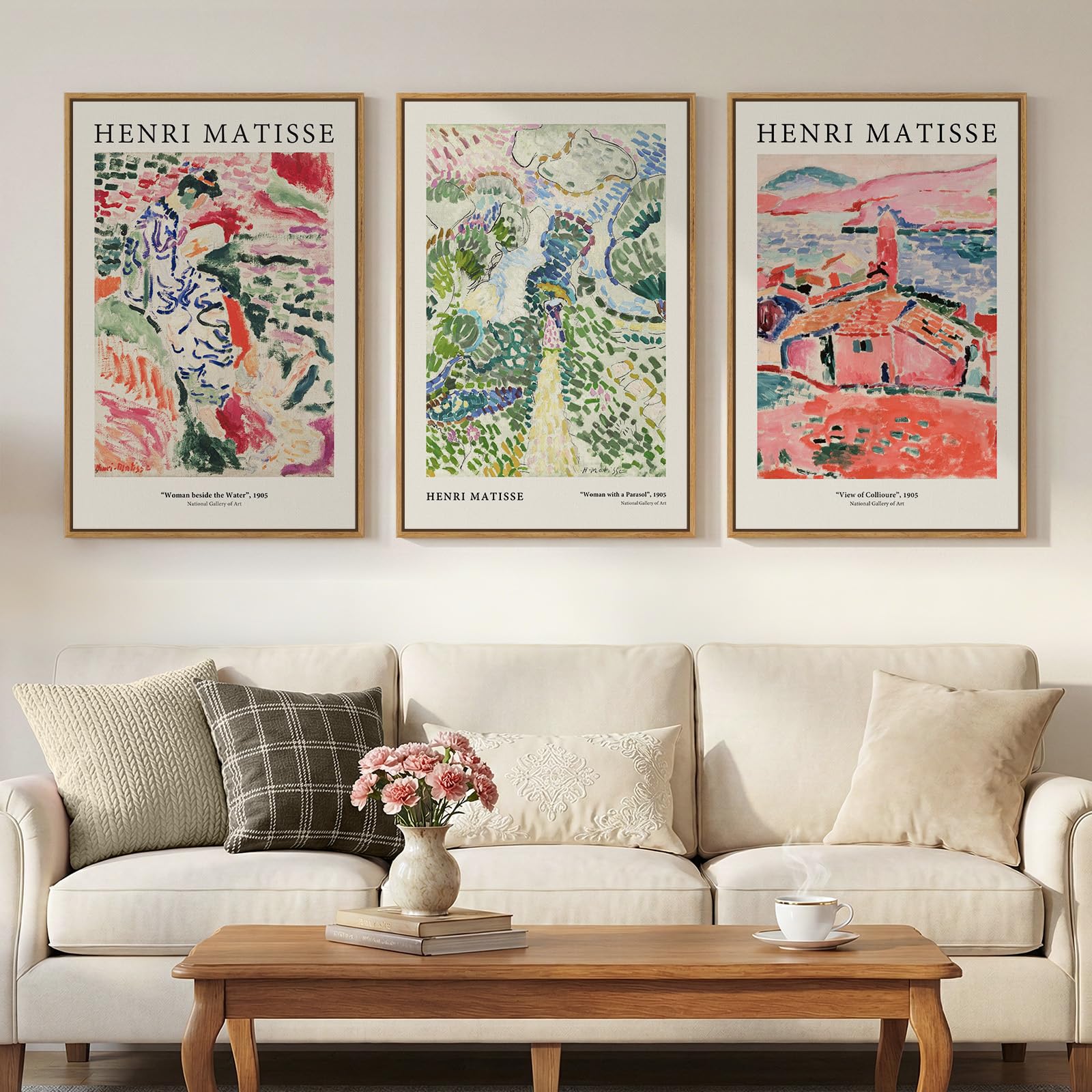 Framed Large William Morris Canvas Wall Art Set of 3, Vintage Nature Floral Artwork Prints, Boho Neutral Botanical Wall Decor for Living Room, Bedroom, Hallway and Office, Total Size 30x60