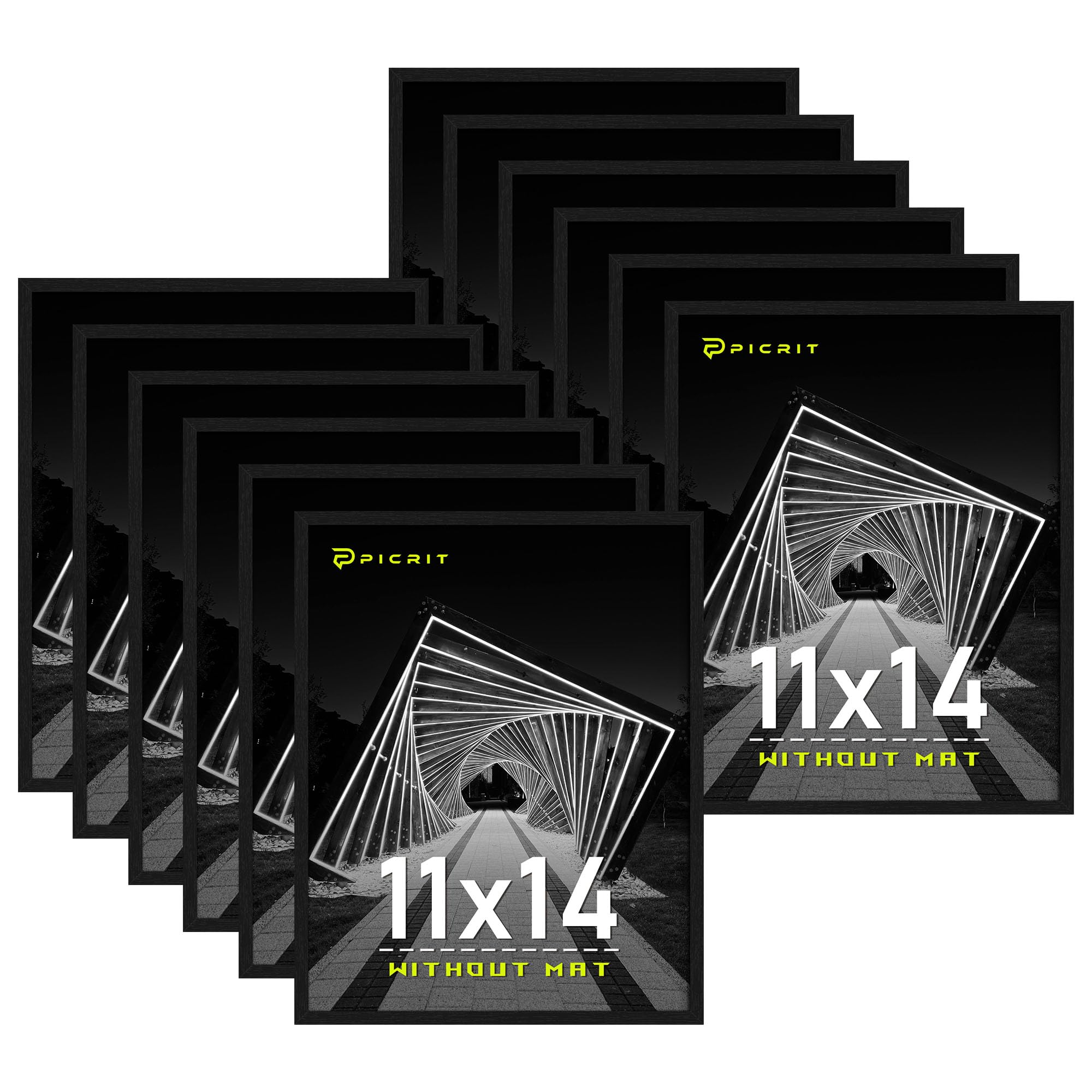 Picrit 8x10 Picture Frame Set of 12, Display 5x7 with Mat or 8x10 without Mat, Photo Frames for Wall Mounting or Table Top Display, Black