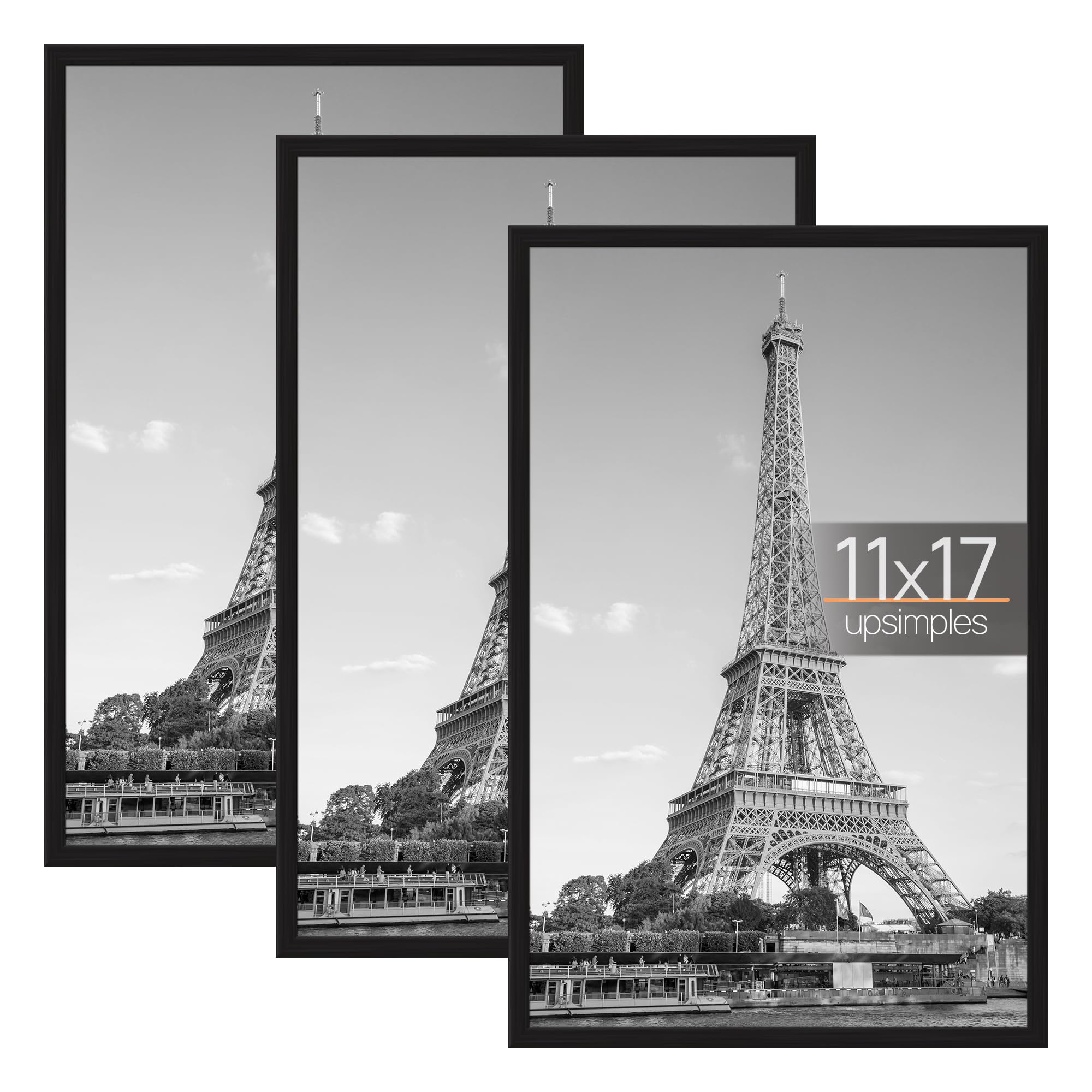 upsimples 16x24 Picture Frame Black 3 Pack, Scratch-Proof Poster Frames 16 x 24 for Photo Gallery - Slide-In Strips, Horizontal or Vertical Wall Mounting