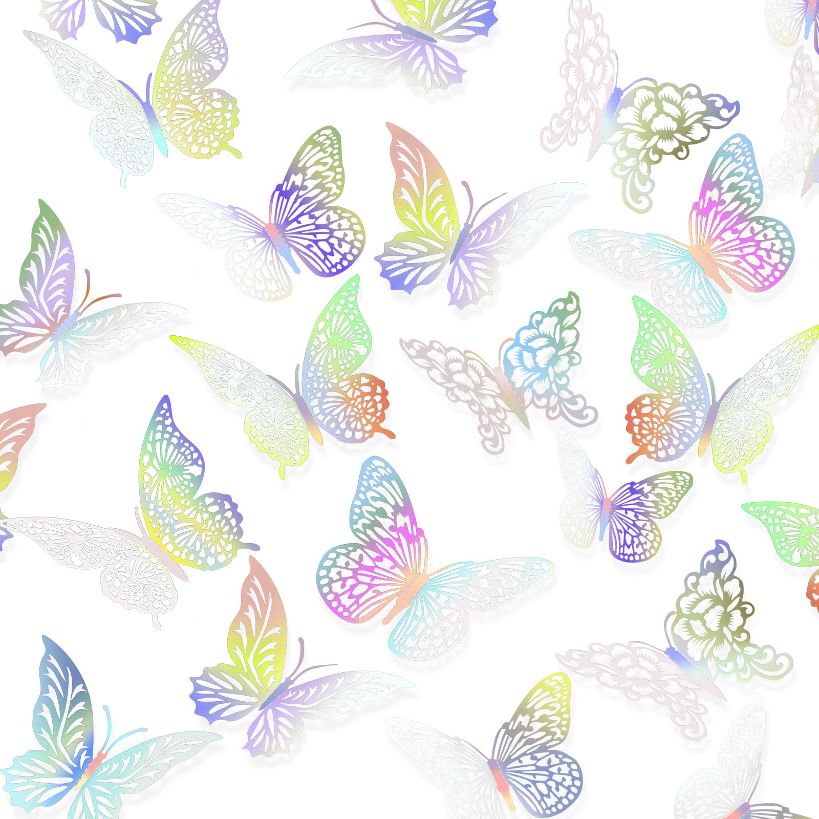 3D Pink Butterfly Wall Decor 3 Sizes 4 Styles Butterfly Party Decorations Cake Decorations Removable Stickers Wall Decor Room Mural Metallic Kids (Pink, 48Pcs)