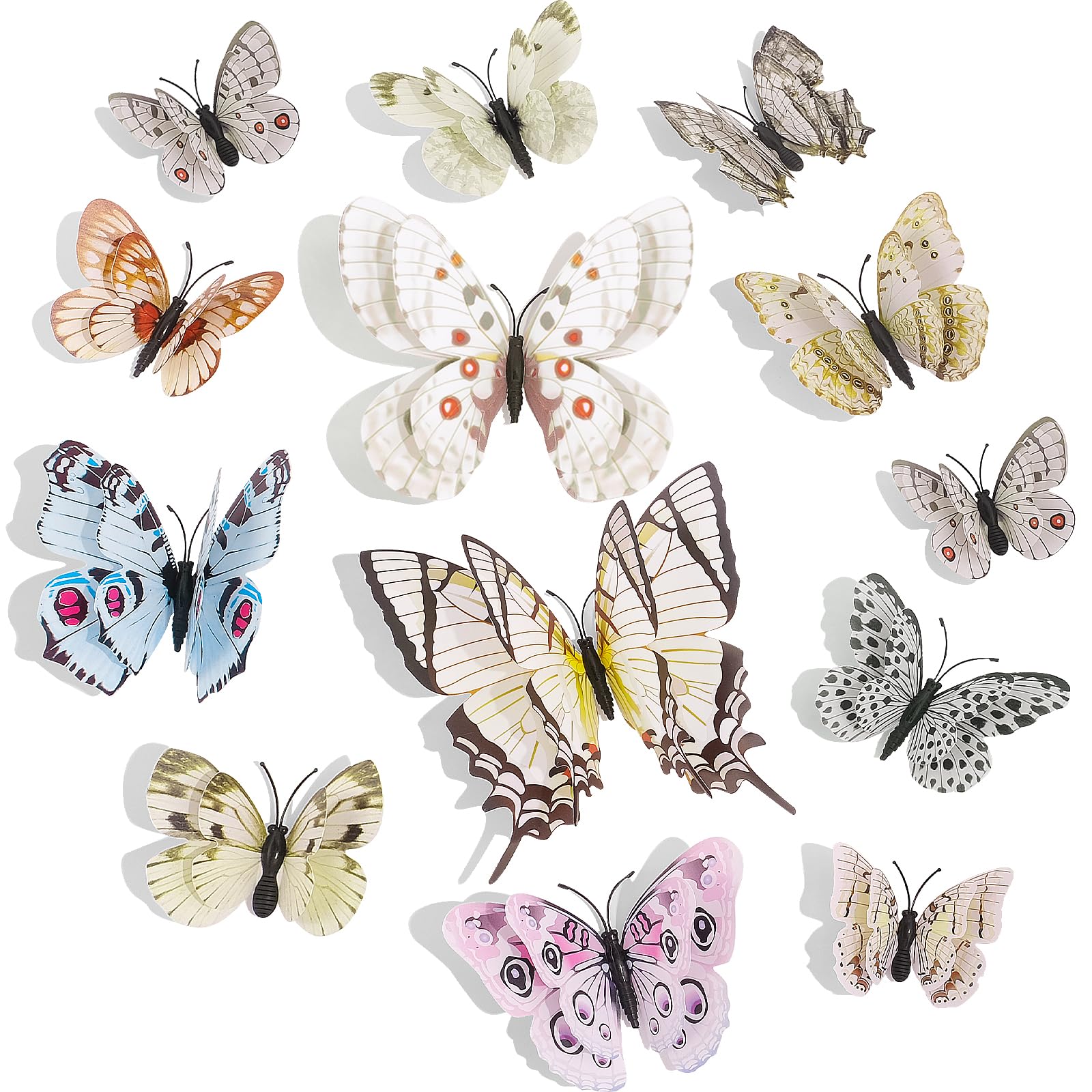 SAOROPEB 3D Butterfly Wall Decor, 24 Pcs Double Layer Butterfly Decorations for Party Decorations Locker Decor Refrigerator Decal, Reusable (Colorful)