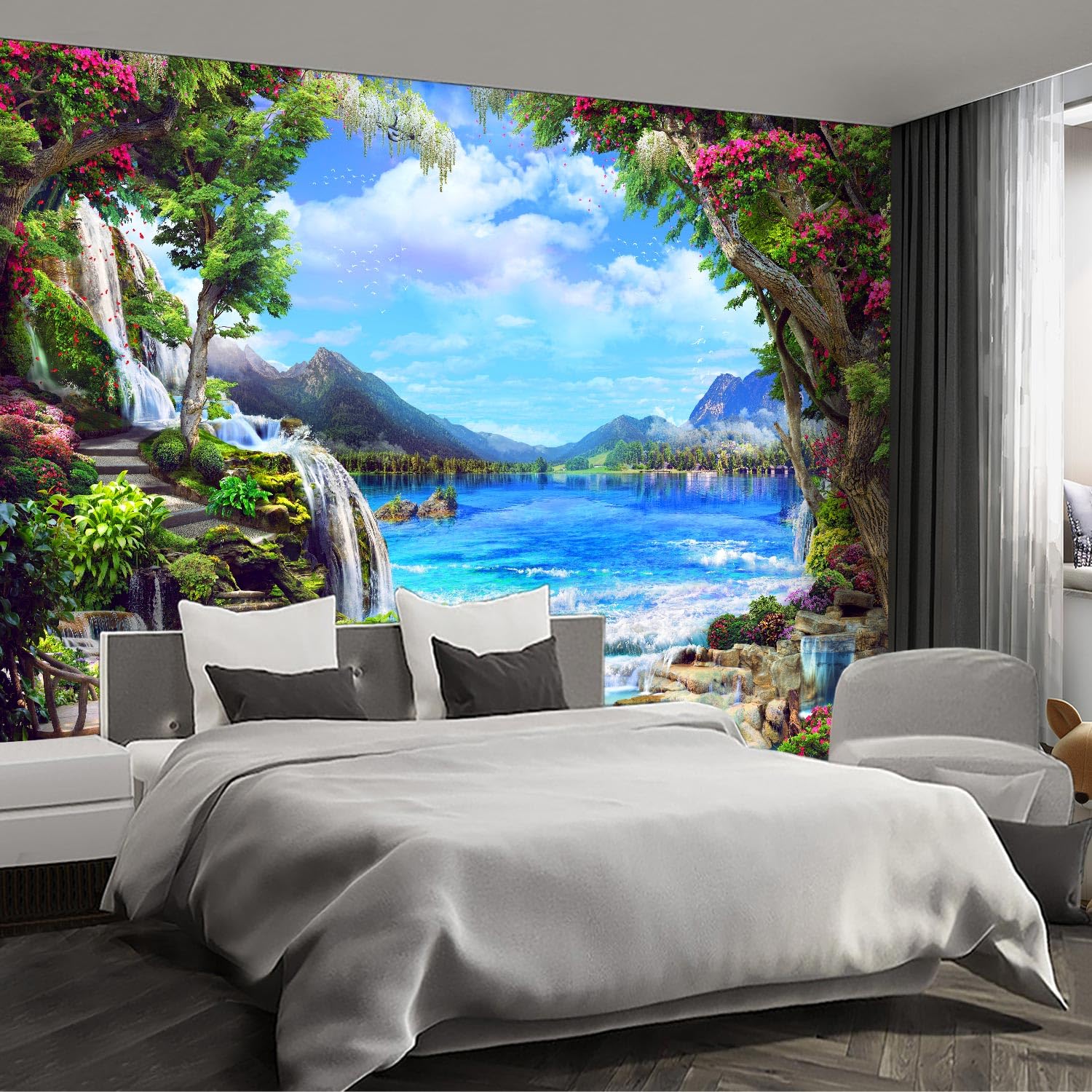 Forest Landscape wall murals Woodland Tree Peel and Stick self Adhesive Wallpaper for Bedroom Living Room - 85"x118"