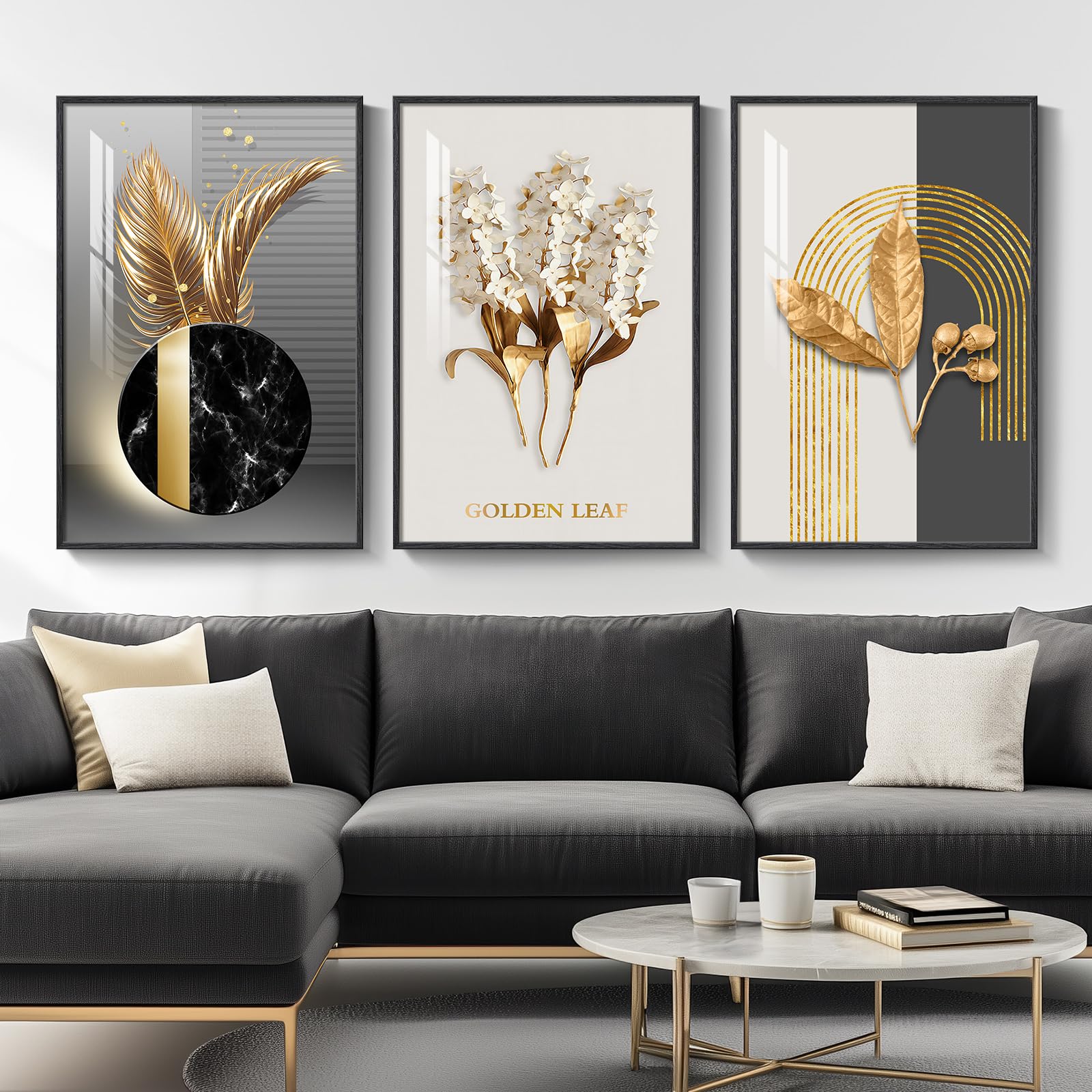 Large Framed Modern Abstract Wall Art for Living Room, Minimalist Bright Style Prints Wall Paintings Artwork for Walls, Silver Gray Contemporary Luxury Pictures for Hallway, Office Wall Decor 24x36 In