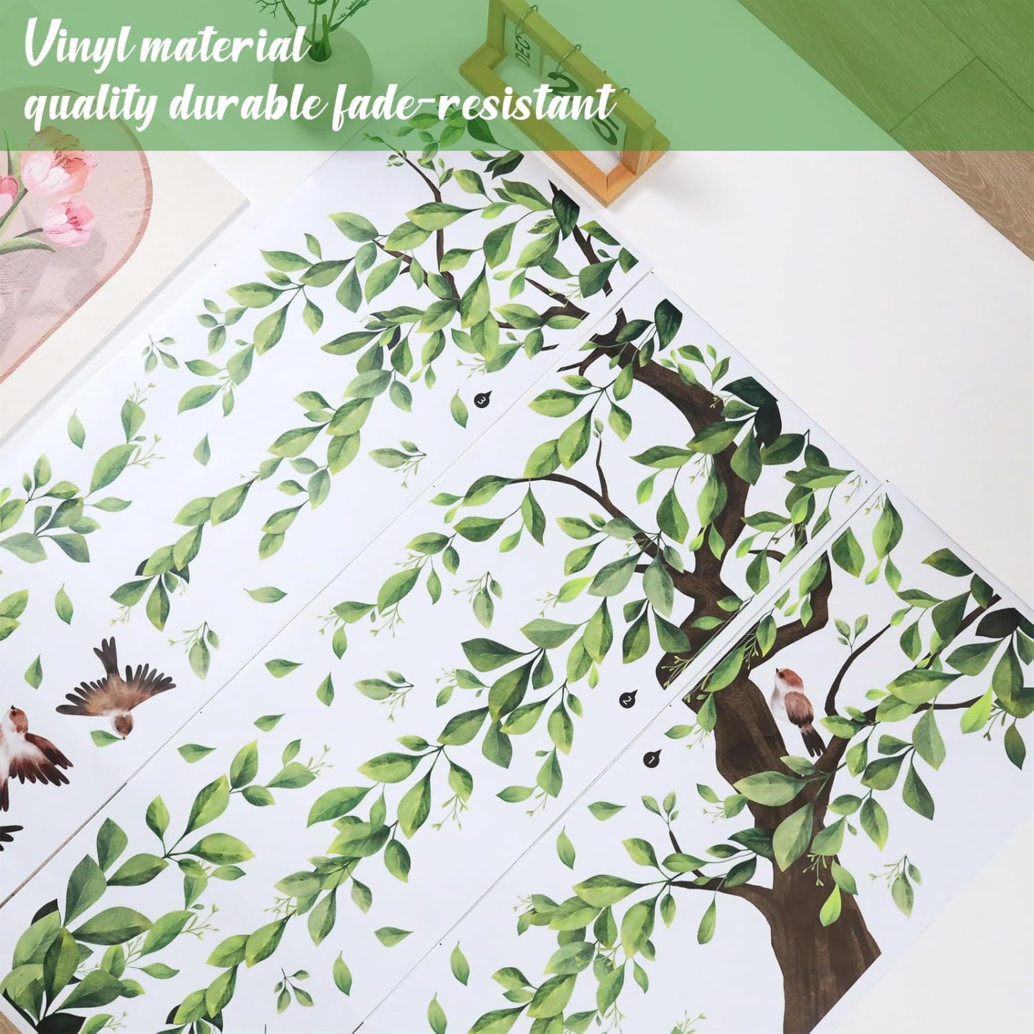 Lilac Wall Decoration Large Green Tree Wall Stickers, 3 Sheets Hanging Vine Tree Wall Decals Peel and Stick Leaves Branch Wall Murals Decor for Living Room Bedroom (Green, 11.8 * 35.4inch)