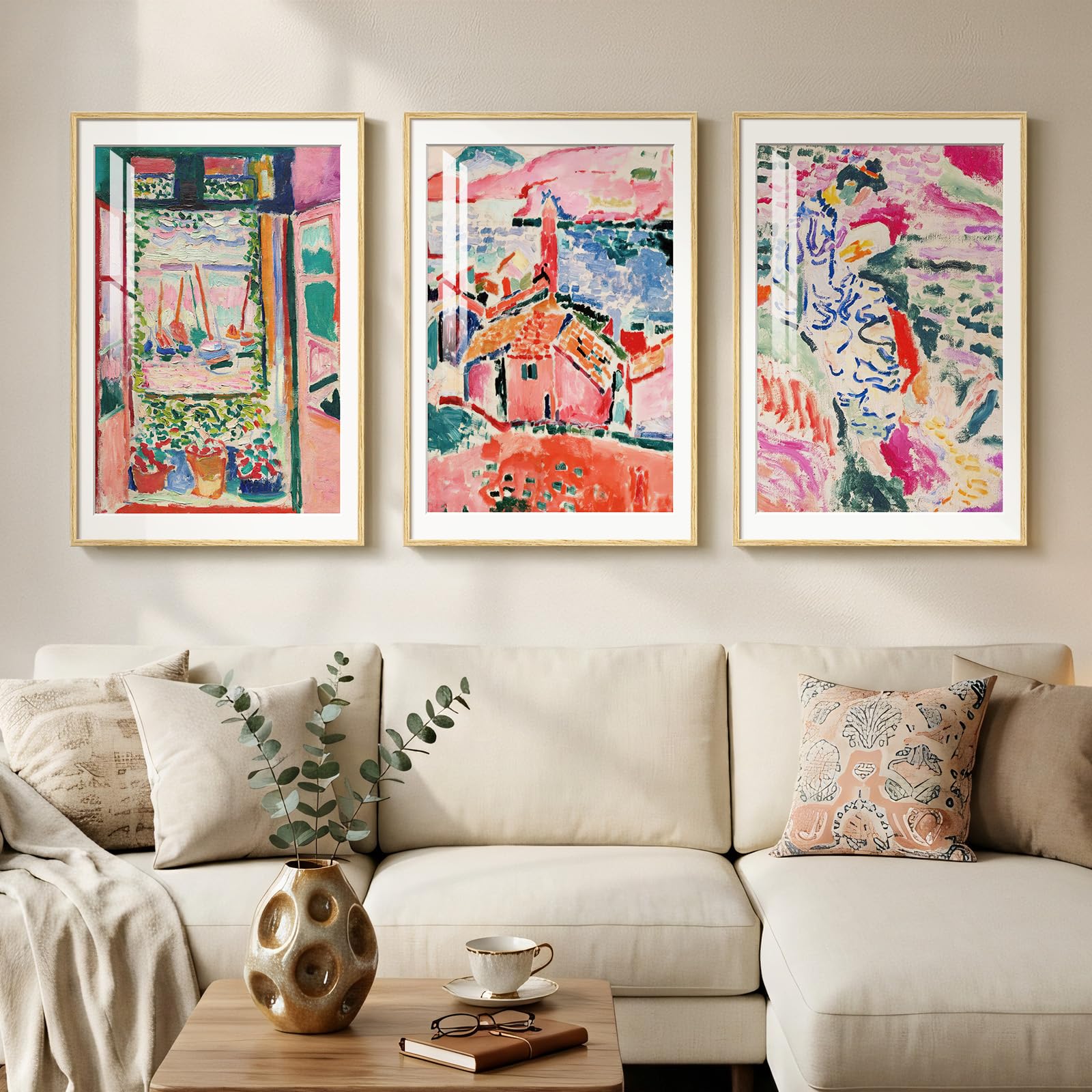 Framed Large William Morris Canvas Wall Art Set of 3, Vintage Nature Floral Artwork Prints, Boho Neutral Botanical Wall Decor for Living Room, Bedroom, Hallway and Office, Total Size 30x60