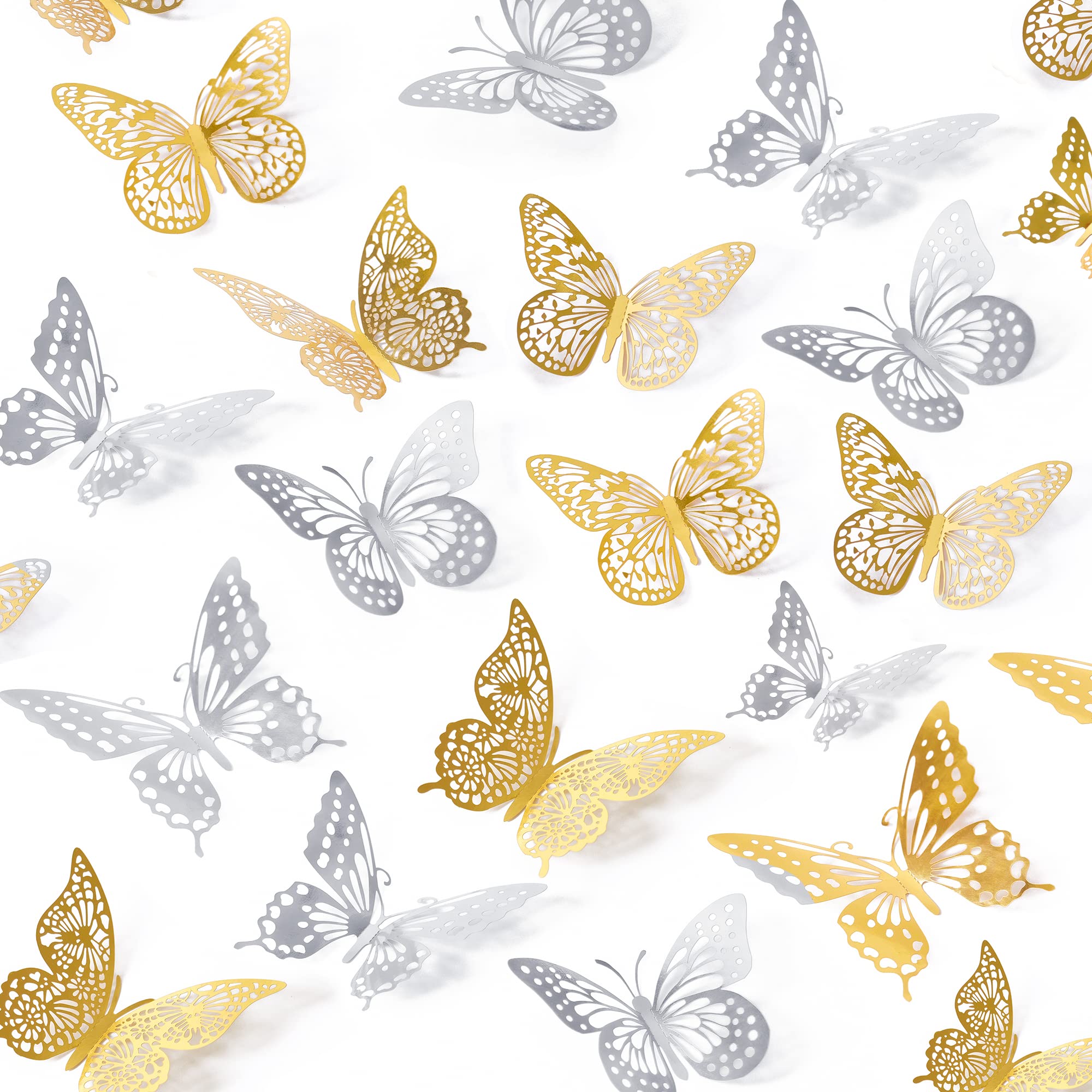 SAOROPEB 3D Butterfly Wall Decor - 48 Pcs, 4 Styles, 3 Sizes, Gold Butterfly Decorations for Birthday & Party Celebrations, Removable Stickers