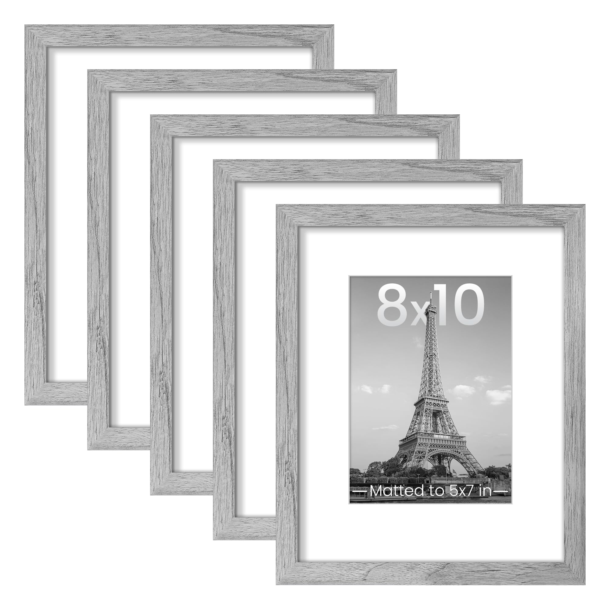 upsimples 8.5x11 Picture Frame Set of 5, Display Pictures 6x8 with Mat or 8.5 by 11 Without, Wall Gallery Photo Frames, Black