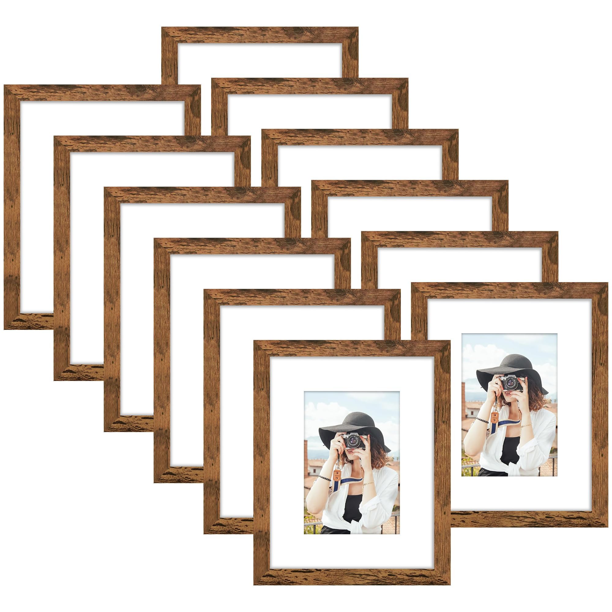 Picrit 8x10 Picture Frame Set of 12, Display 5x7 with Mat or 8x10 without Mat, Photo Frames for Wall Mounting or Table Top Display, Black