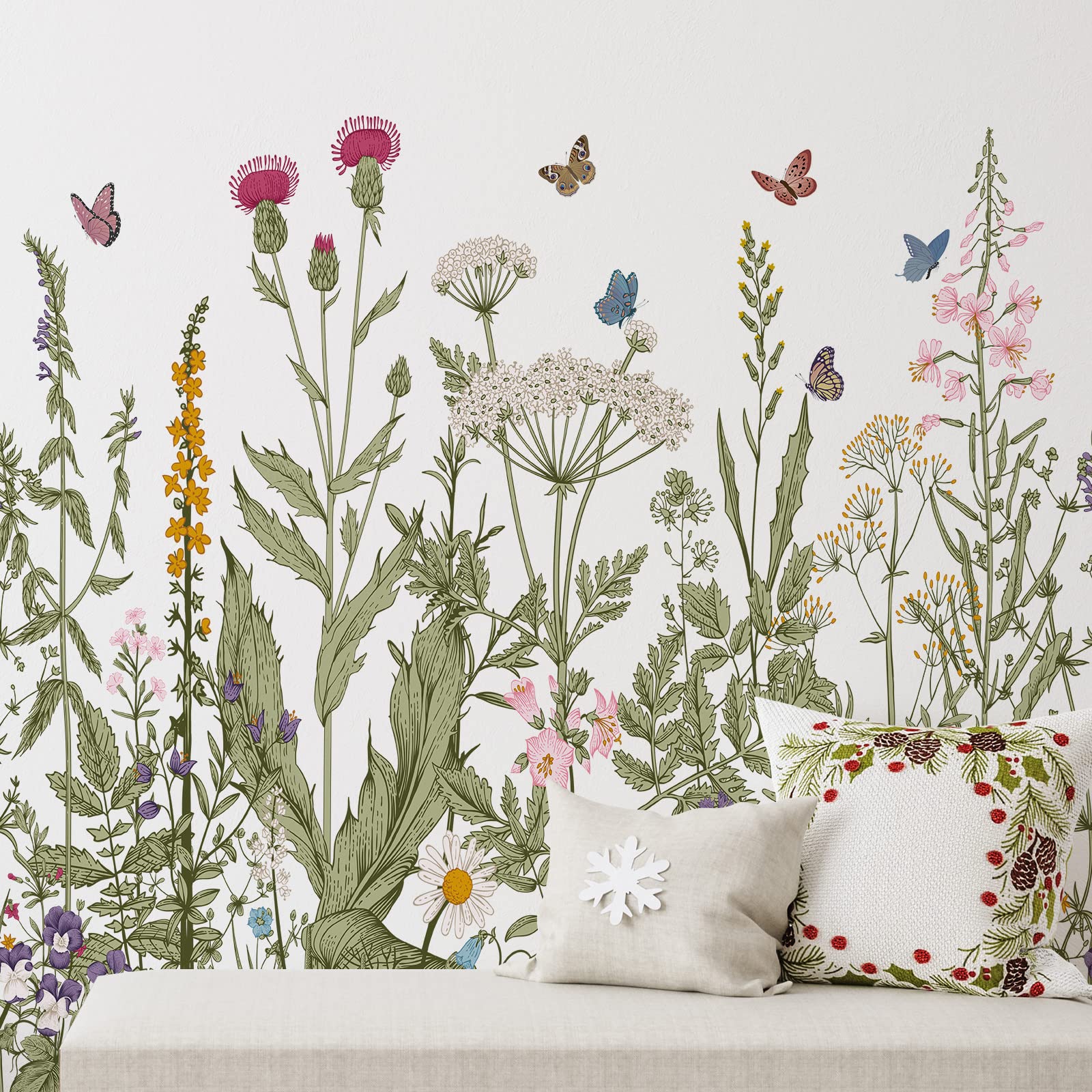 Zonon 6 Pcs Flowers Wall Decals Stickers Vinyl Removable Peel and Stick Colorful Dragonflies Floral Wall Murals Decor for Bedroom Living Room Nursery(Beautiful)