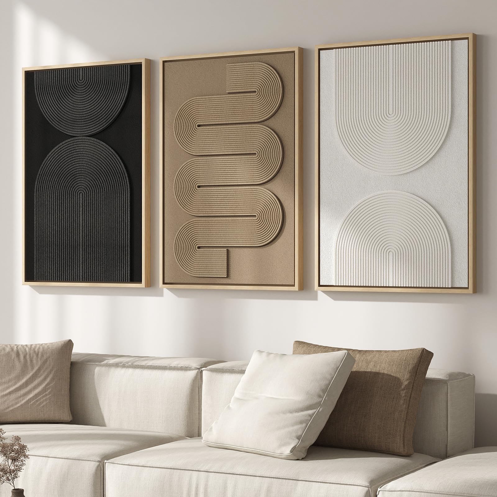 Large 3D Textured Framed Blue and White Abstract Wall Art for Living Room, 3 Piece Modern Artwork for Walls, Minimalist Navy Blue Geometric Paintings for Hallway, Stair, Office Wall Decor 24x36 In