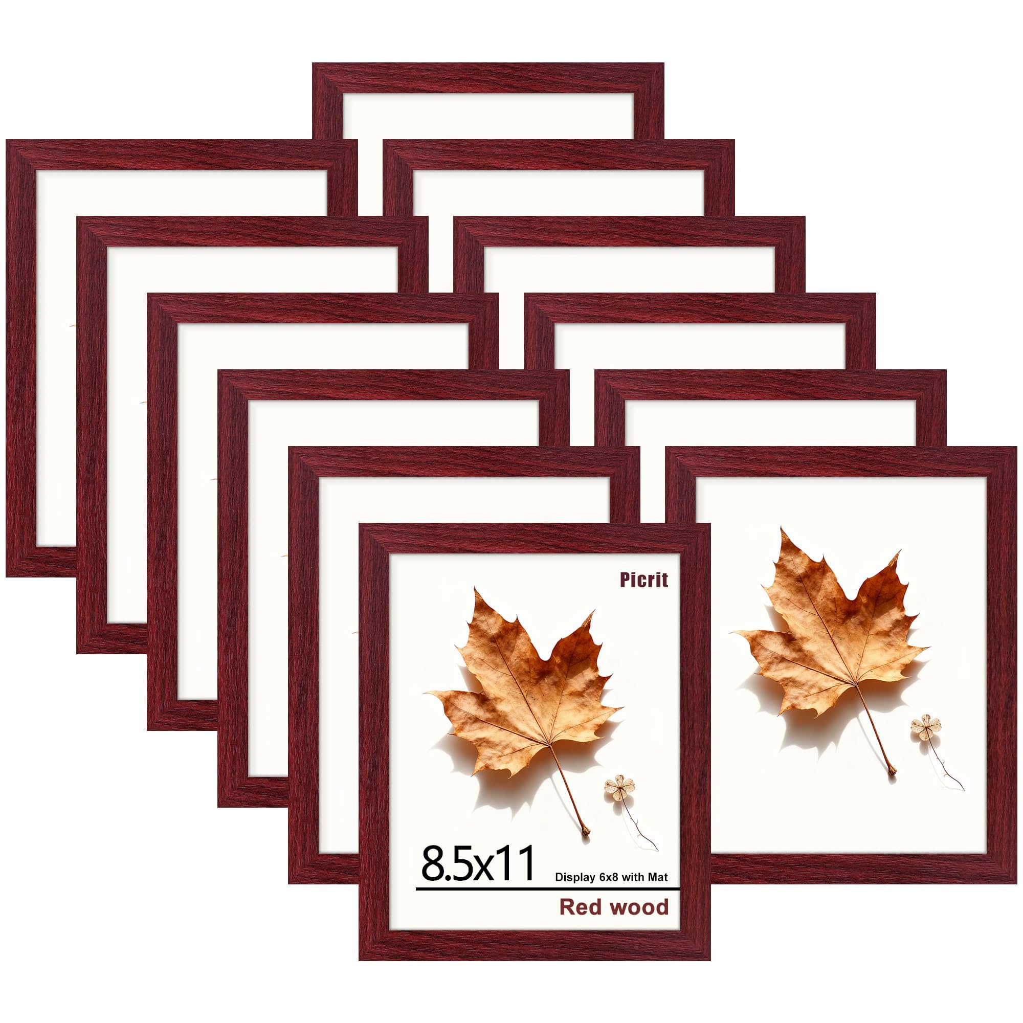 Picrit 8x10 Picture Frame Set of 12, Display 5x7 with Mat or 8x10 without Mat, Photo Frames for Wall Mounting or Table Top Display, Black