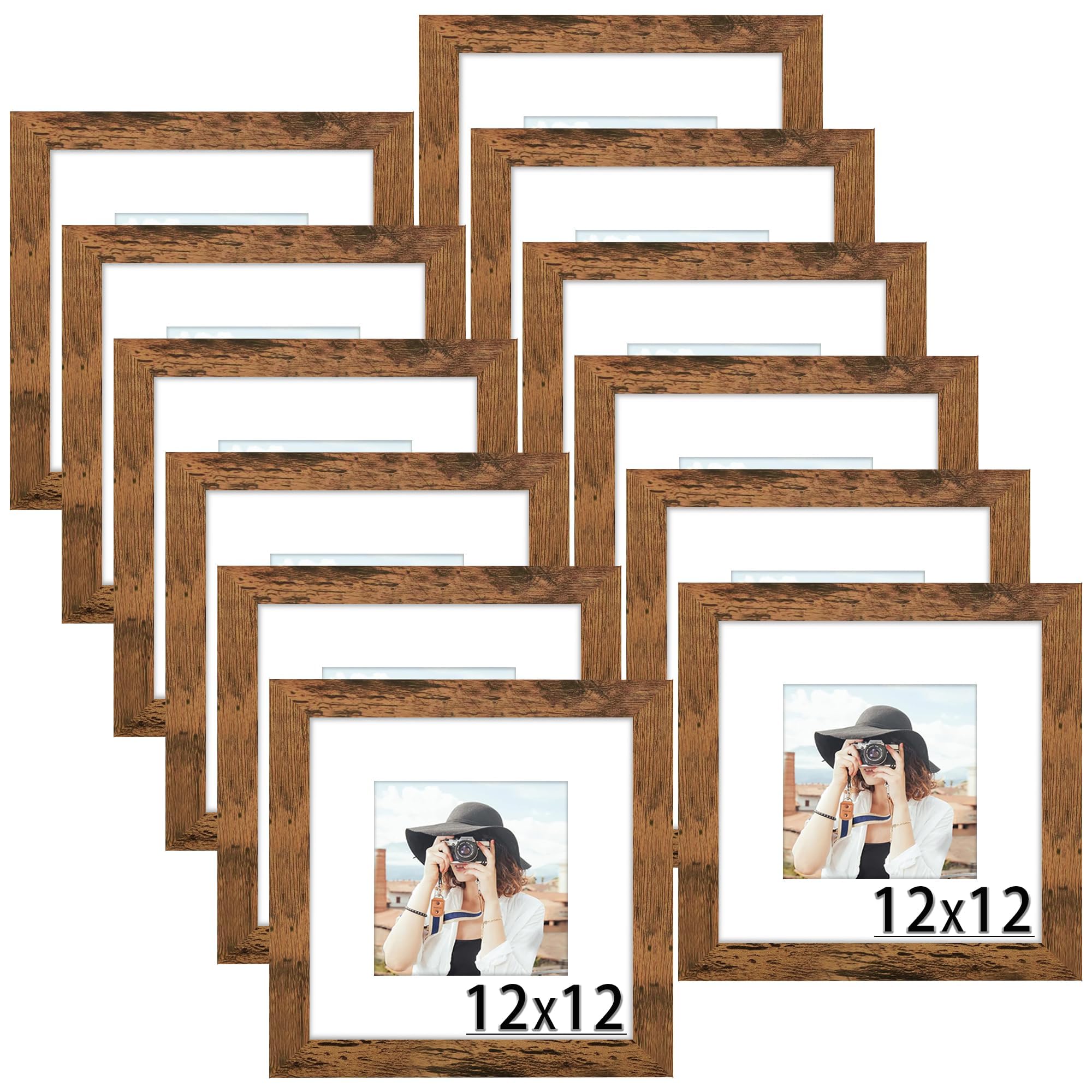 Picrit 8x10 Picture Frame Set of 12, Display 5x7 with Mat or 8x10 without Mat, Photo Frames for Wall Mounting or Table Top Display, Black