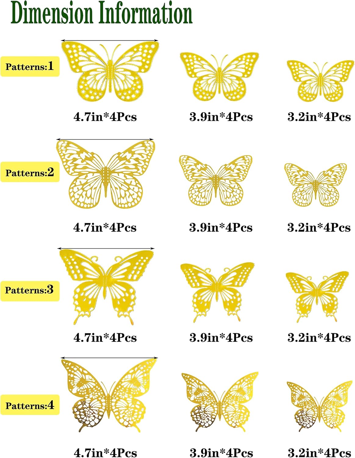 JOSDIOX 3D Butterfly Wall Decor Sticker -48 Pcs, 4 Styles, 3 Sizes Gold Butterflies Decoration for Party, Birthday & Wedding Celebrations, Cake Decorating, Balloons, Removable Stickers.