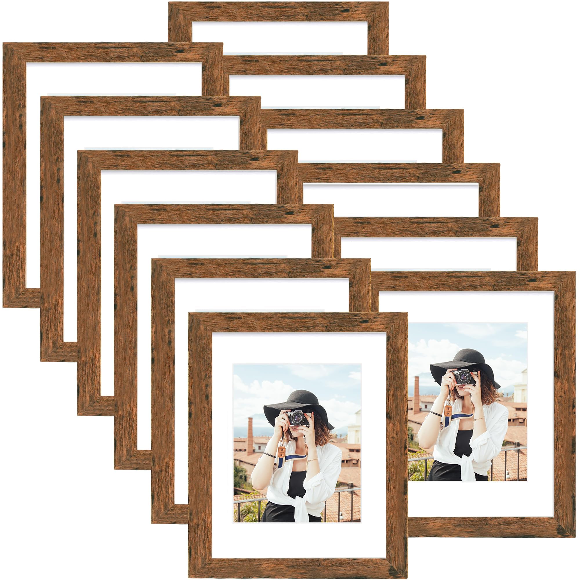 Picrit 8x10 Picture Frame Set of 12, Display 5x7 with Mat or 8x10 without Mat, Photo Frames for Wall Mounting or Table Top Display, Black