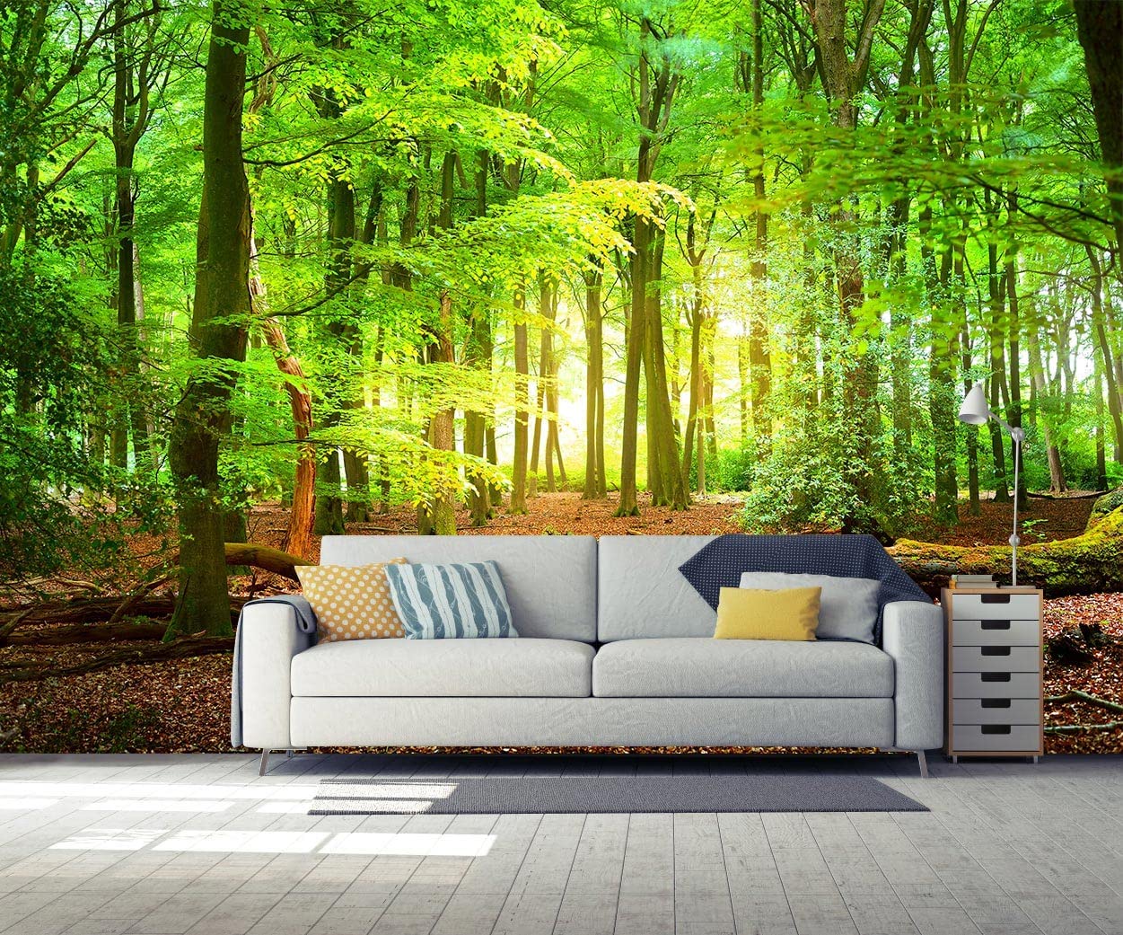 Reyhui Sunshine Forest Mural Wallpaper Landscape Tree Wallpaper Large Nature Scenery Wall Mural for Living Room (not self-Adhesive)