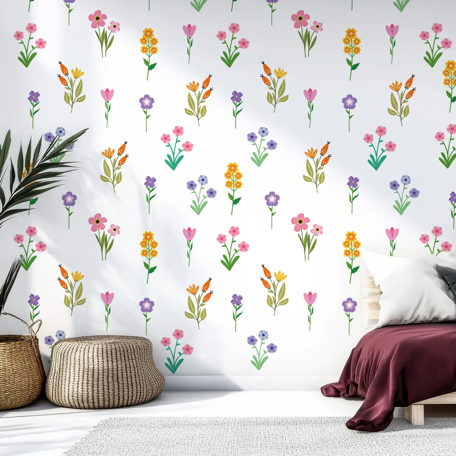 Zonon 6 Pcs Flowers Wall Decals Stickers Vinyl Removable Peel and Stick Colorful Dragonflies Floral Wall Murals Decor for Bedroom Living Room Nursery(Beautiful)