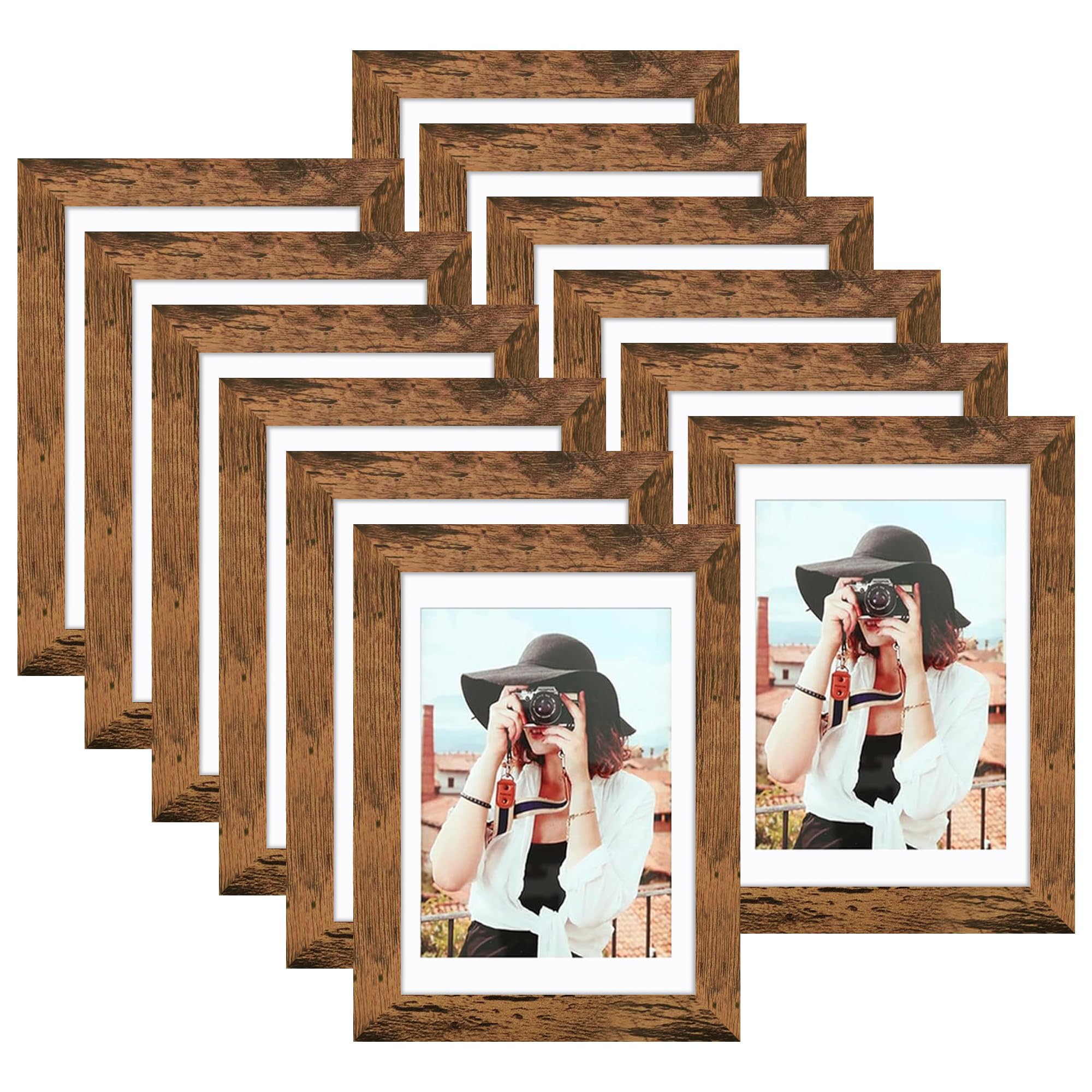 Picrit 8x10 Picture Frame Set of 12, Display 5x7 with Mat or 8x10 without Mat, Photo Frames for Wall Mounting or Table Top Display, Black