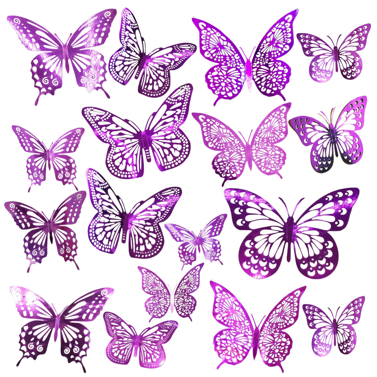 JOSDIOX 3D Butterfly Wall Decor Sticker -48 Pcs, 4 Styles, 3 Sizes Gold Butterflies Decoration for Party, Birthday & Wedding Celebrations, Cake Decorating, Balloons, Removable Stickers.