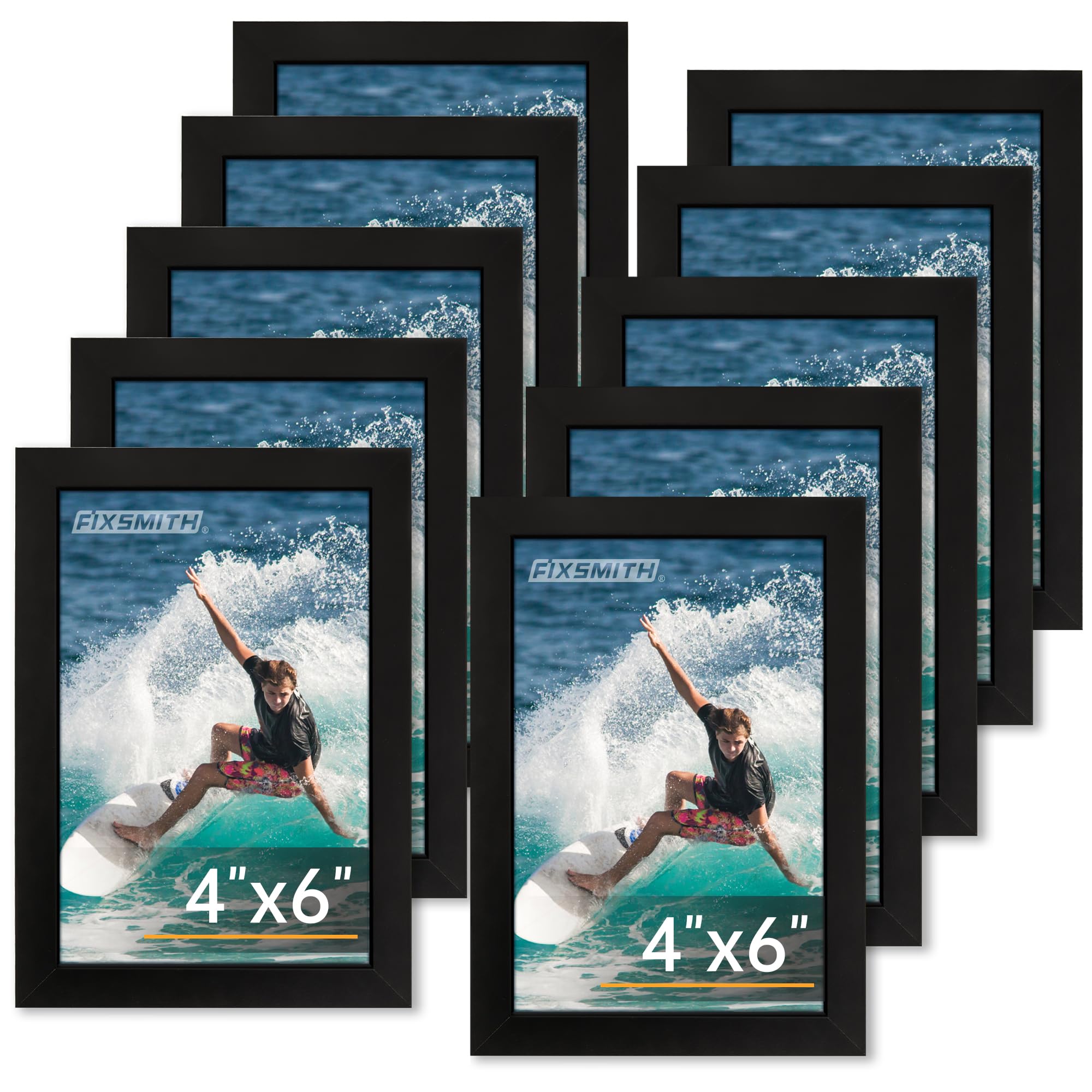 FIXSMITH 5x7 Picture Frame Set of 10, Photo Frame Bulk with HD Plexiglass, Display Pictures 4x6 with Mat or 5x7 Without Mat Multi Picture Frames Collage for Tabletop or Wall Display, Black