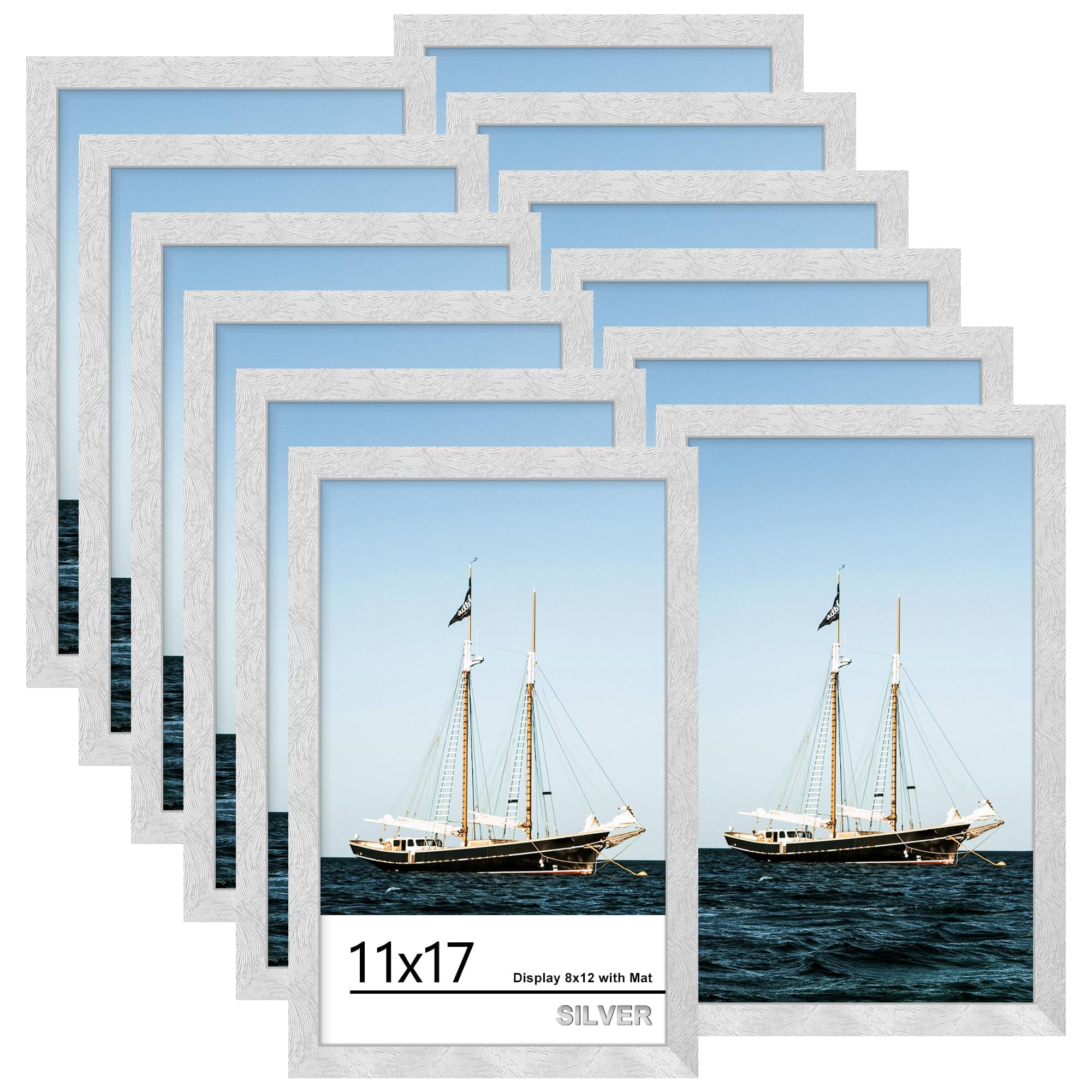Picrit 8x10 Picture Frame Set of 12, Display 5x7 with Mat or 8x10 without Mat, Photo Frames for Wall Mounting or Table Top Display, Black