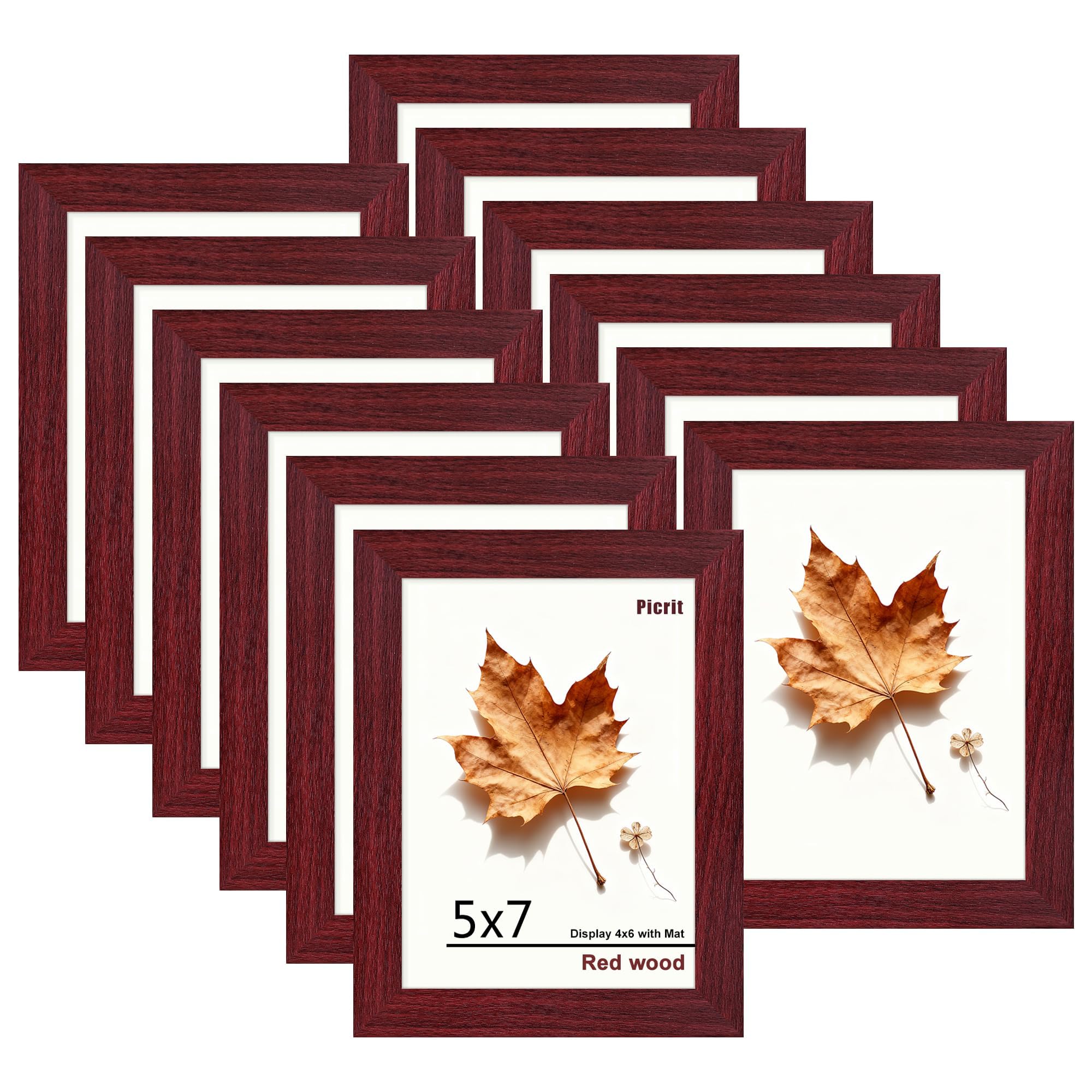 Picrit 8x10 Picture Frame Set of 12, Display 5x7 with Mat or 8x10 without Mat, Photo Frames for Wall Mounting or Table Top Display, Black