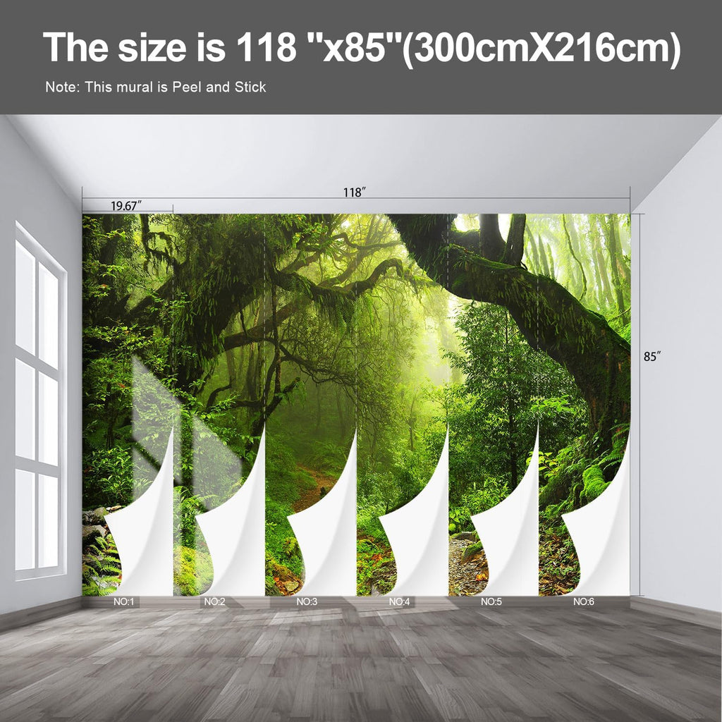 Forest Landscape wall murals Woodland Tree Peel and Stick self Adhesive Wallpaper for Bedroom Living Room - 85"x118"