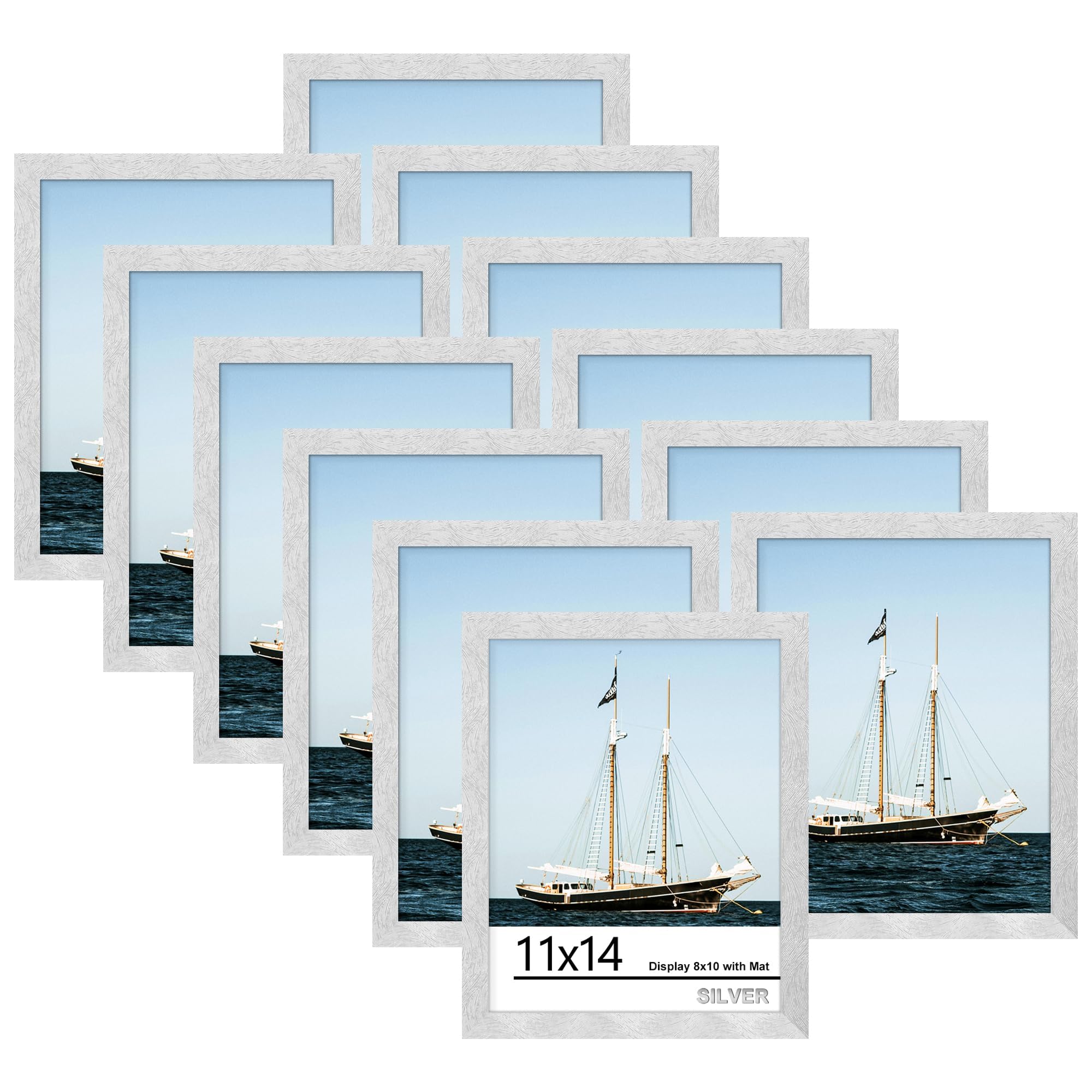 Picrit 8x10 Picture Frame Set of 12, Display 5x7 with Mat or 8x10 without Mat, Photo Frames for Wall Mounting or Table Top Display, Black