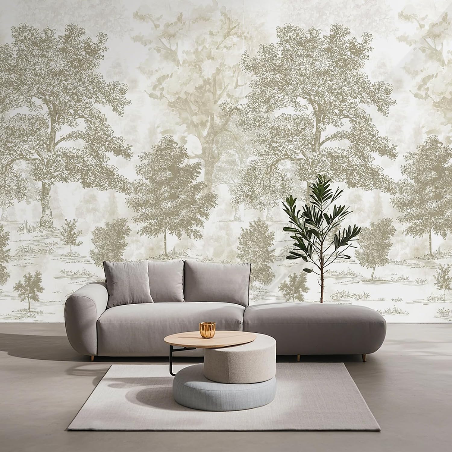 Zeeko Vintage Forest Wall Murals Peel and Stick 177" W x 110" H Beige Tree Wallpaper Self-Adhesive Large Nature Landscapes Murals Canvas Wall Decor for Bedroom Bathroom