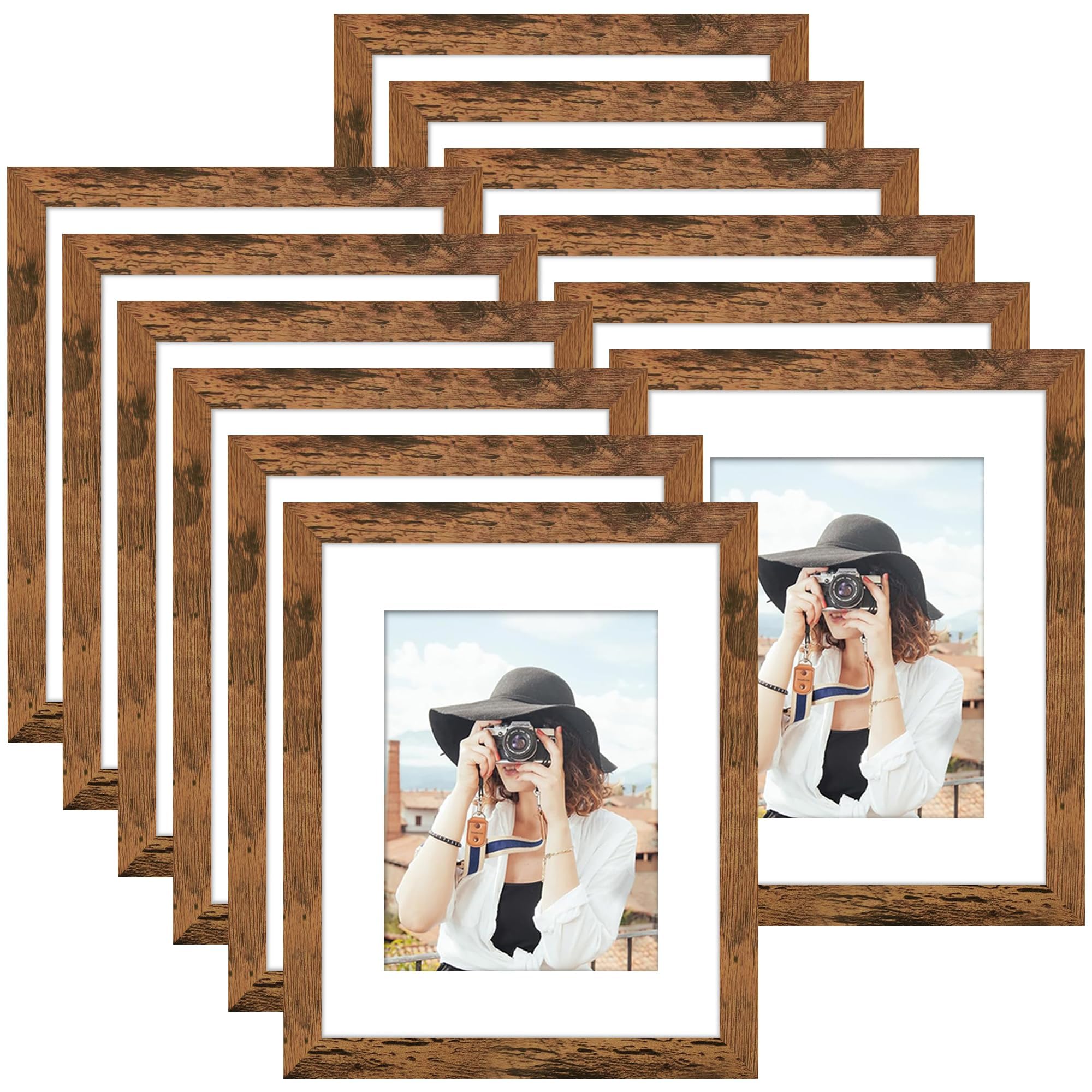 Picrit 8x10 Picture Frame Set of 12, Display 5x7 with Mat or 8x10 without Mat, Photo Frames for Wall Mounting or Table Top Display, Black