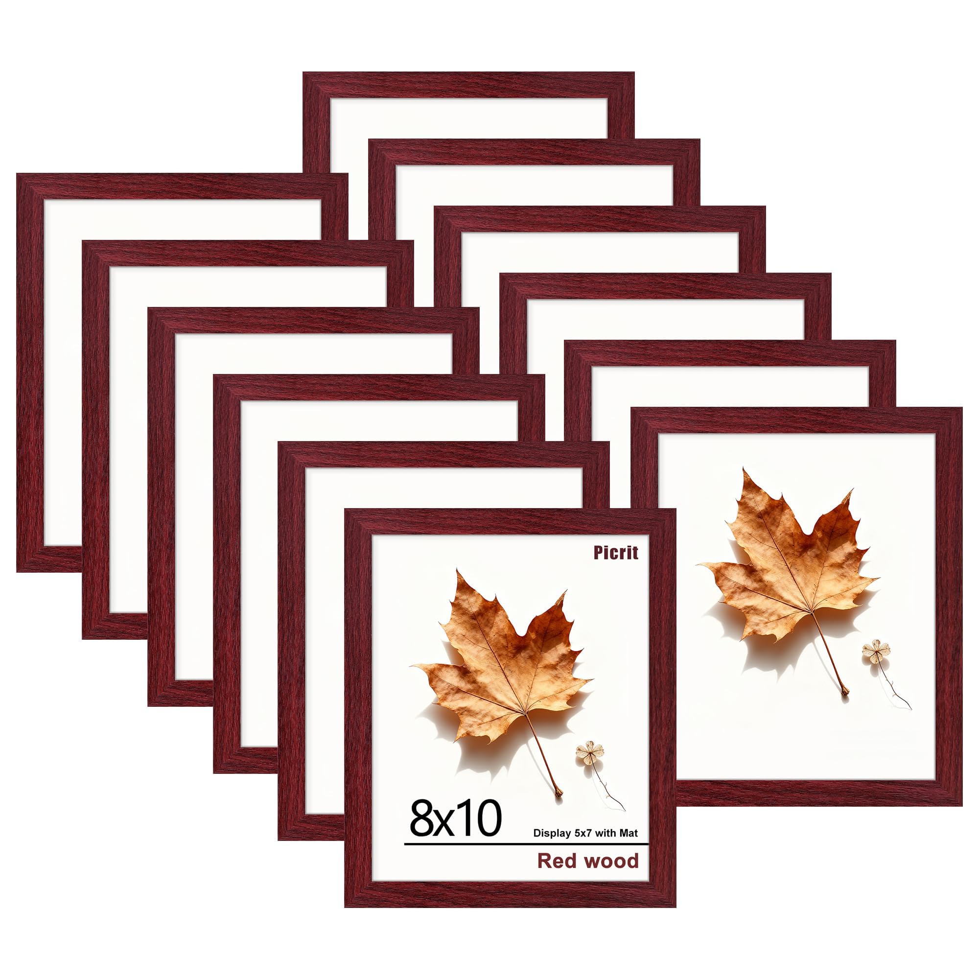 Picrit 8x10 Picture Frame Set of 12, Display 5x7 with Mat or 8x10 without Mat, Photo Frames for Wall Mounting or Table Top Display, Black
