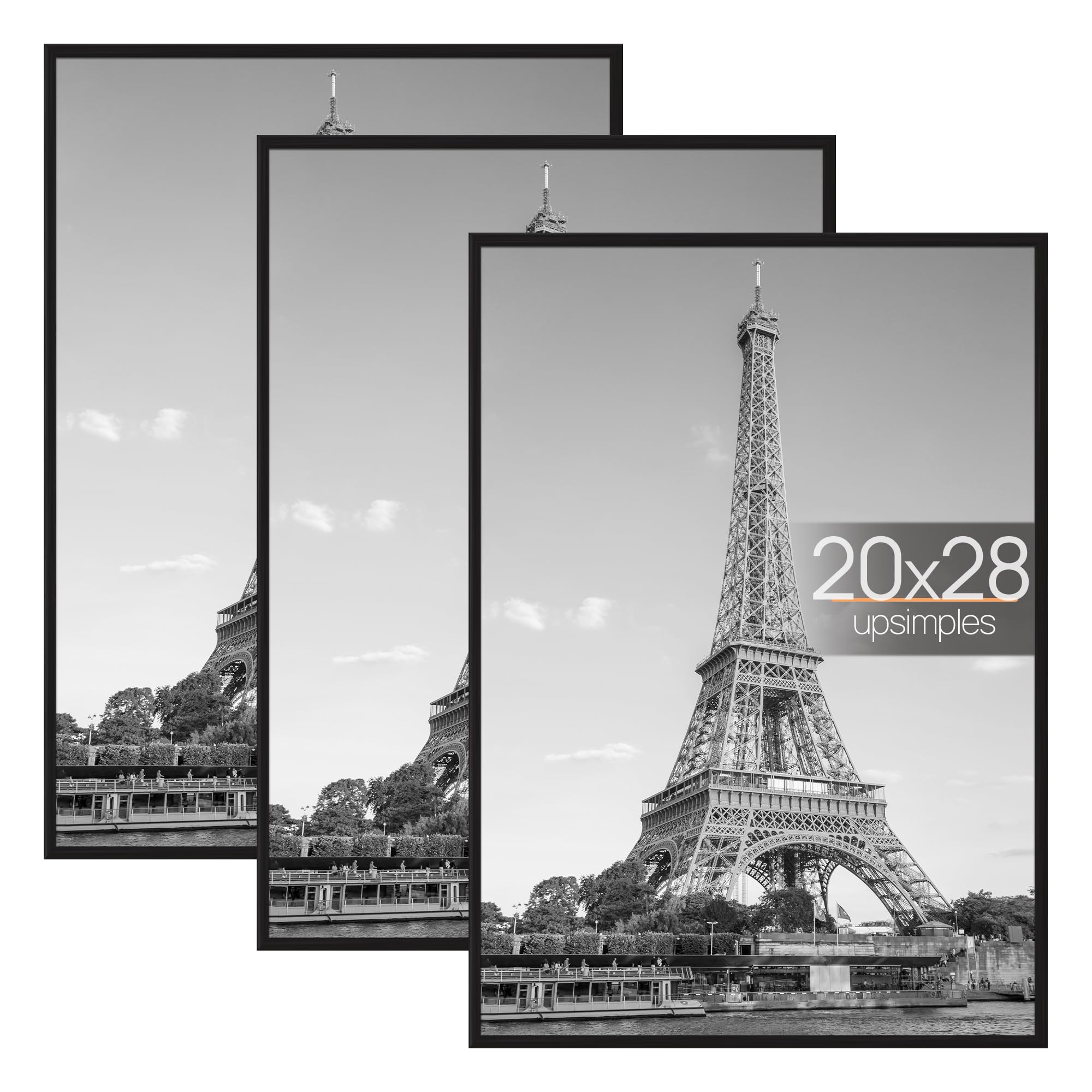 upsimples 16x24 Picture Frame Black 3 Pack, Scratch-Proof Poster Frames 16 x 24 for Photo Gallery - Slide-In Strips, Horizontal or Vertical Wall Mounting