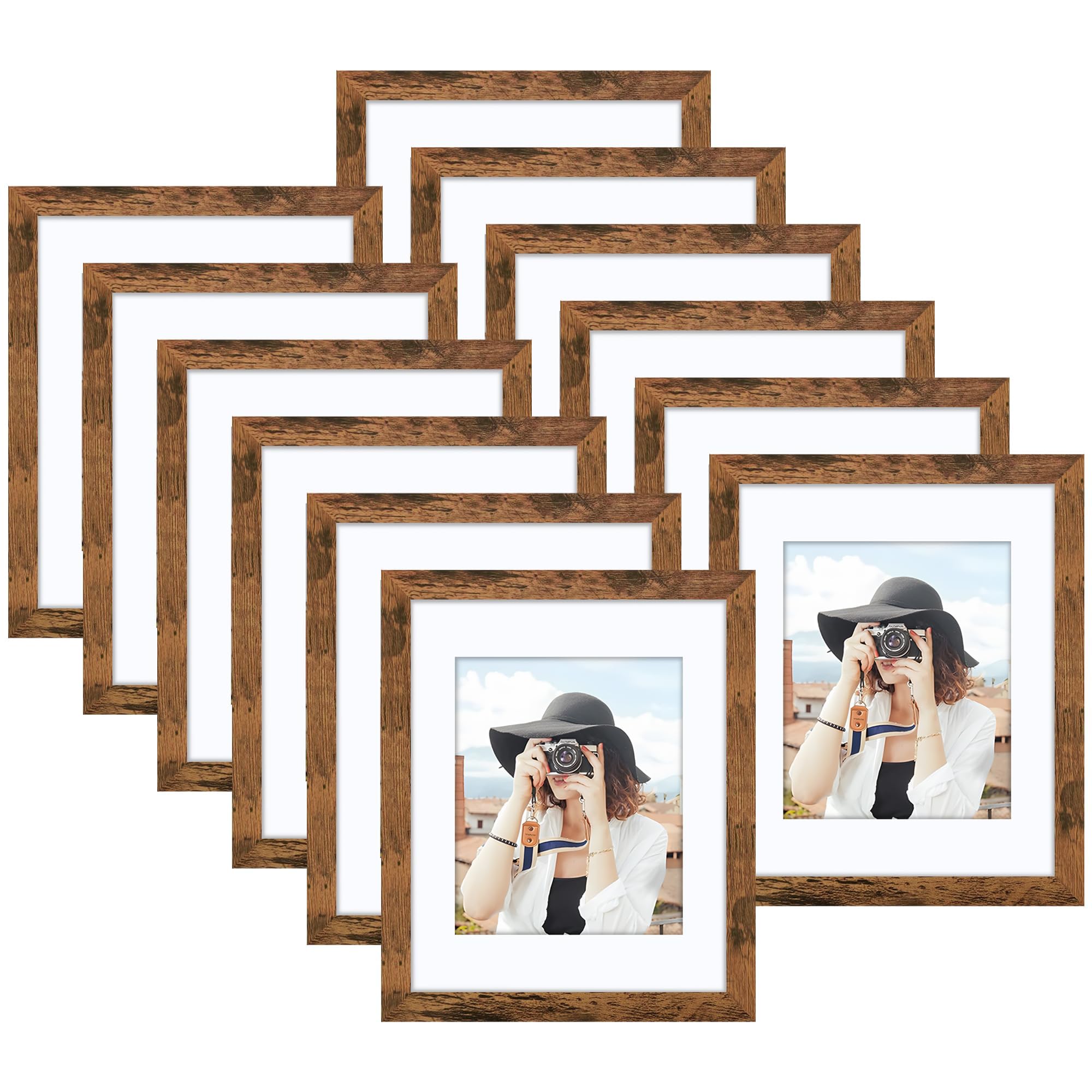 Picrit 8x10 Picture Frame Set of 12, Display 5x7 with Mat or 8x10 without Mat, Photo Frames for Wall Mounting or Table Top Display, Black