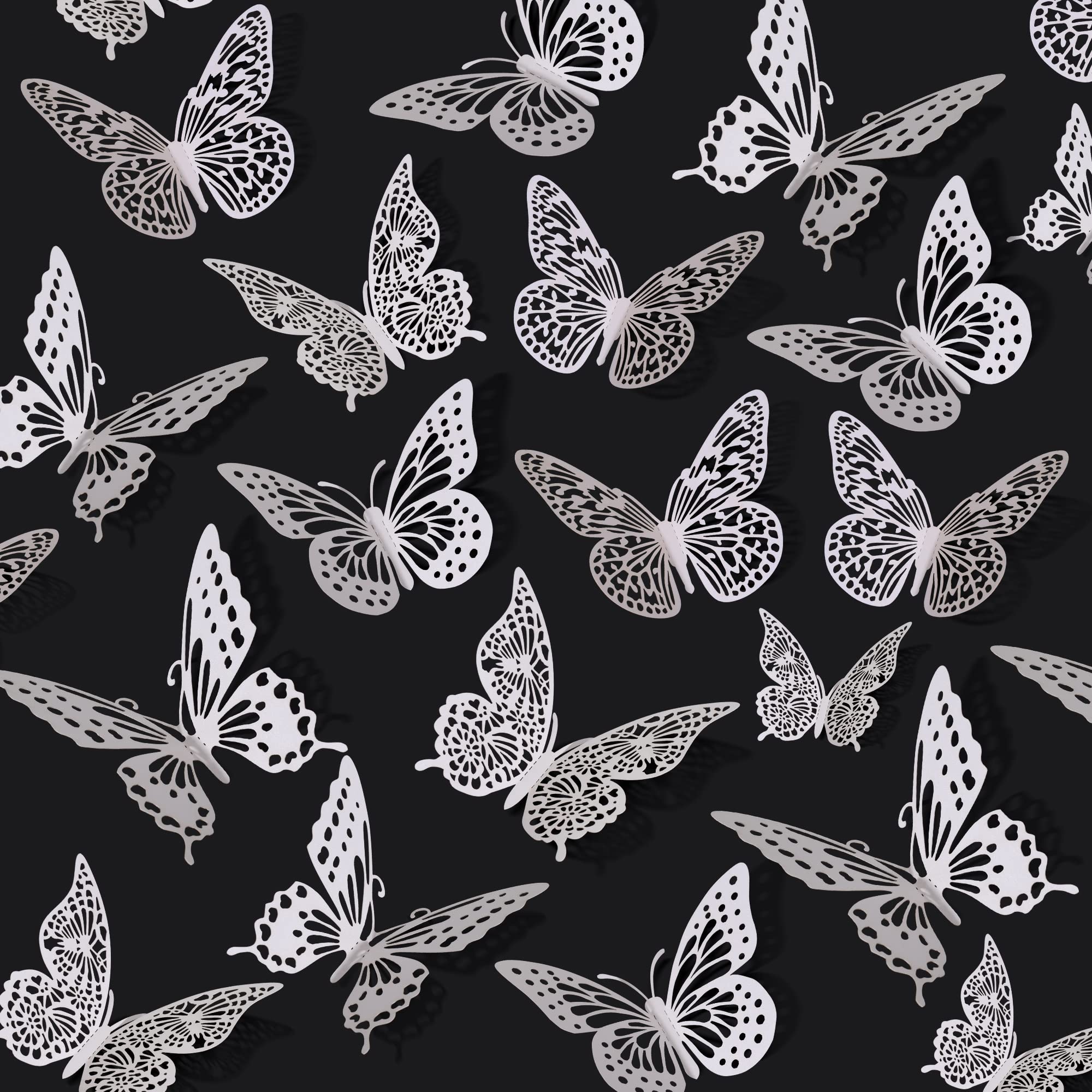 SAOROPEB 3D Butterfly Wall Decor, 48 Pcs 4 Styles 2 Color 3 Sizes, Removable Metallic Wall Sticker Room Mural Decals for Kids Bedroom Nursery Classroom Party Decoration (2 Color)