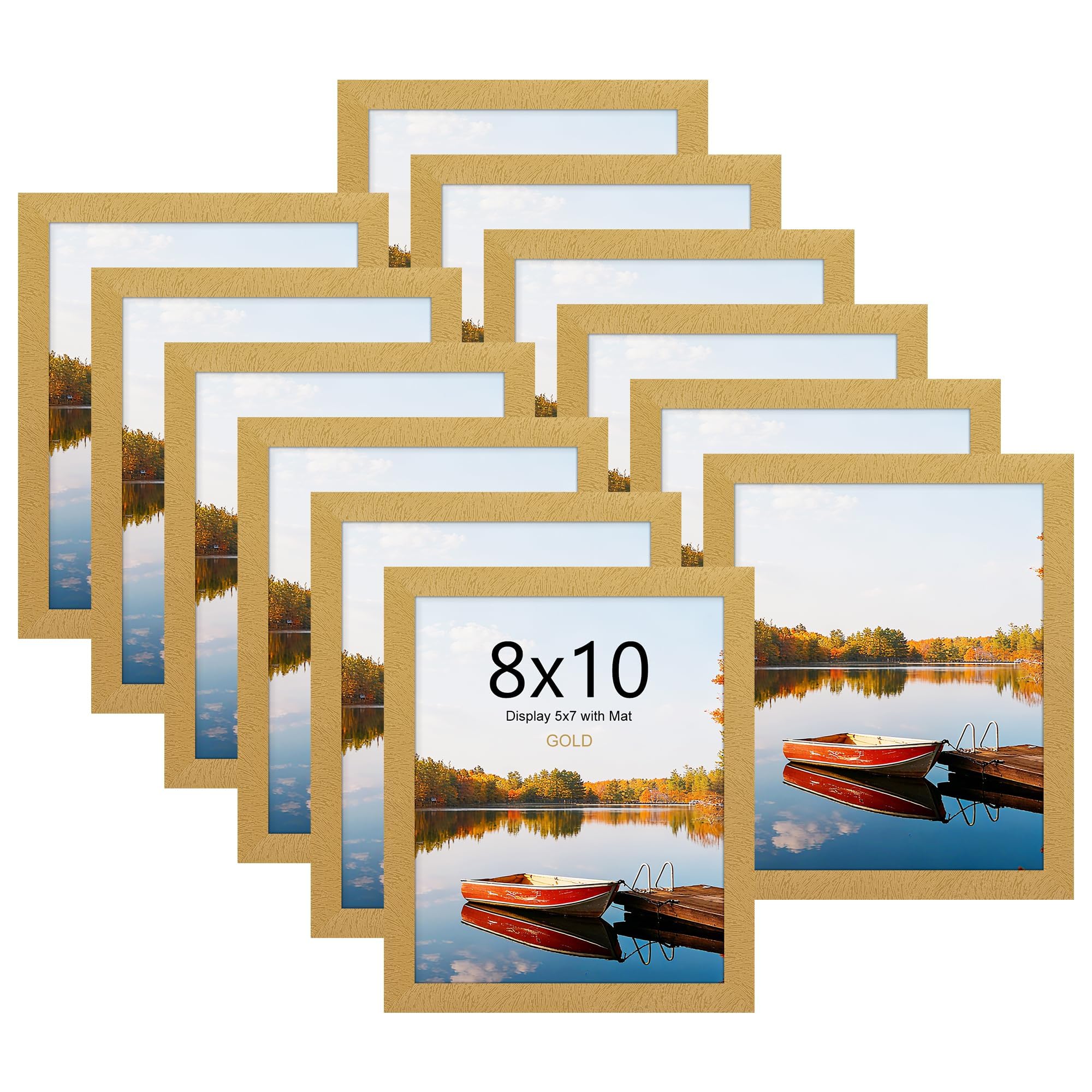 Picrit 8x10 Picture Frame Set of 12, Display 5x7 with Mat or 8x10 without Mat, Photo Frames for Wall Mounting or Table Top Display, Black