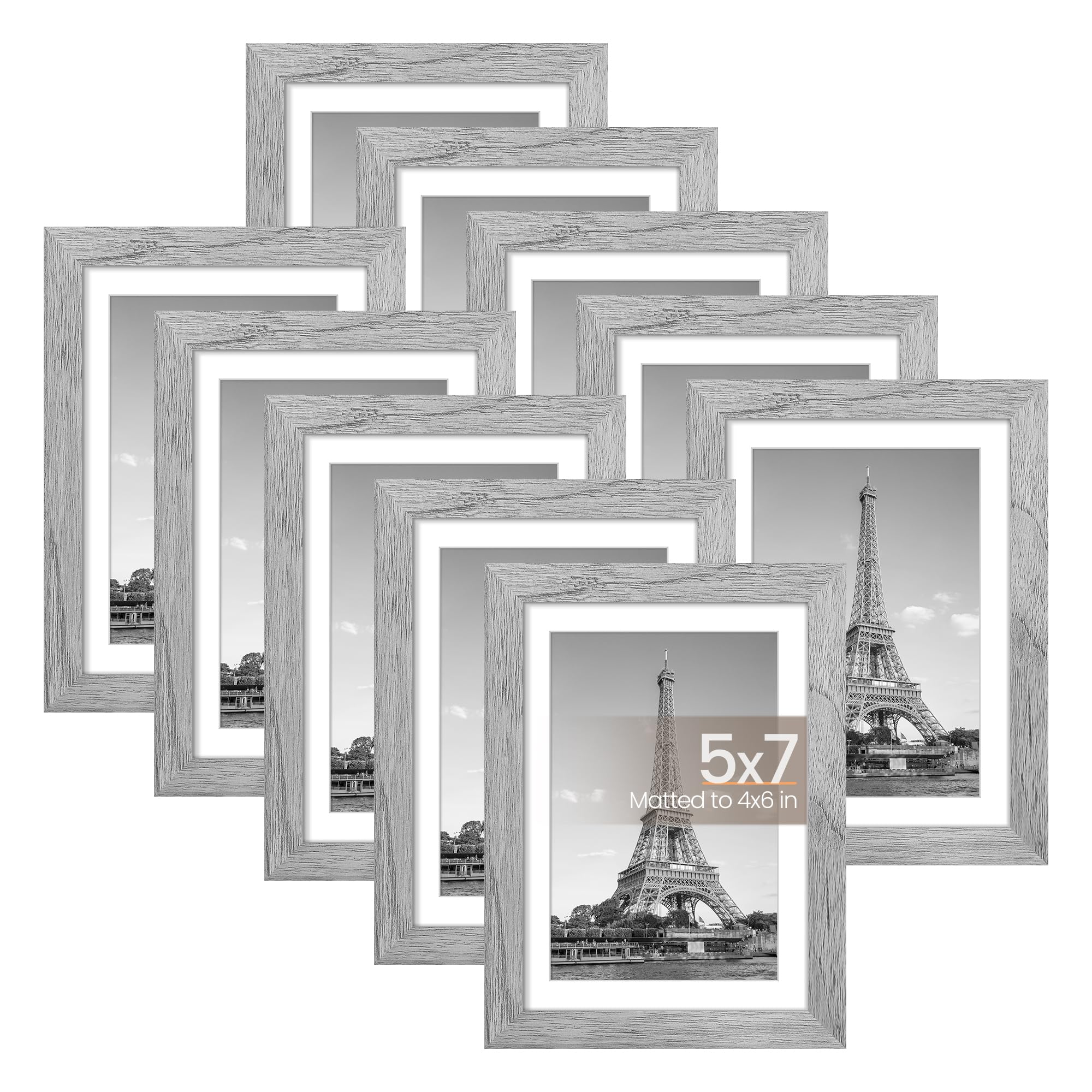 upsimples 5x7 Picture Frame Set of 10, Display Pictures 4x6 with Mat or 5x7 Without, Multi Photo Frames Collage for Wall or Tabletop Display, Black