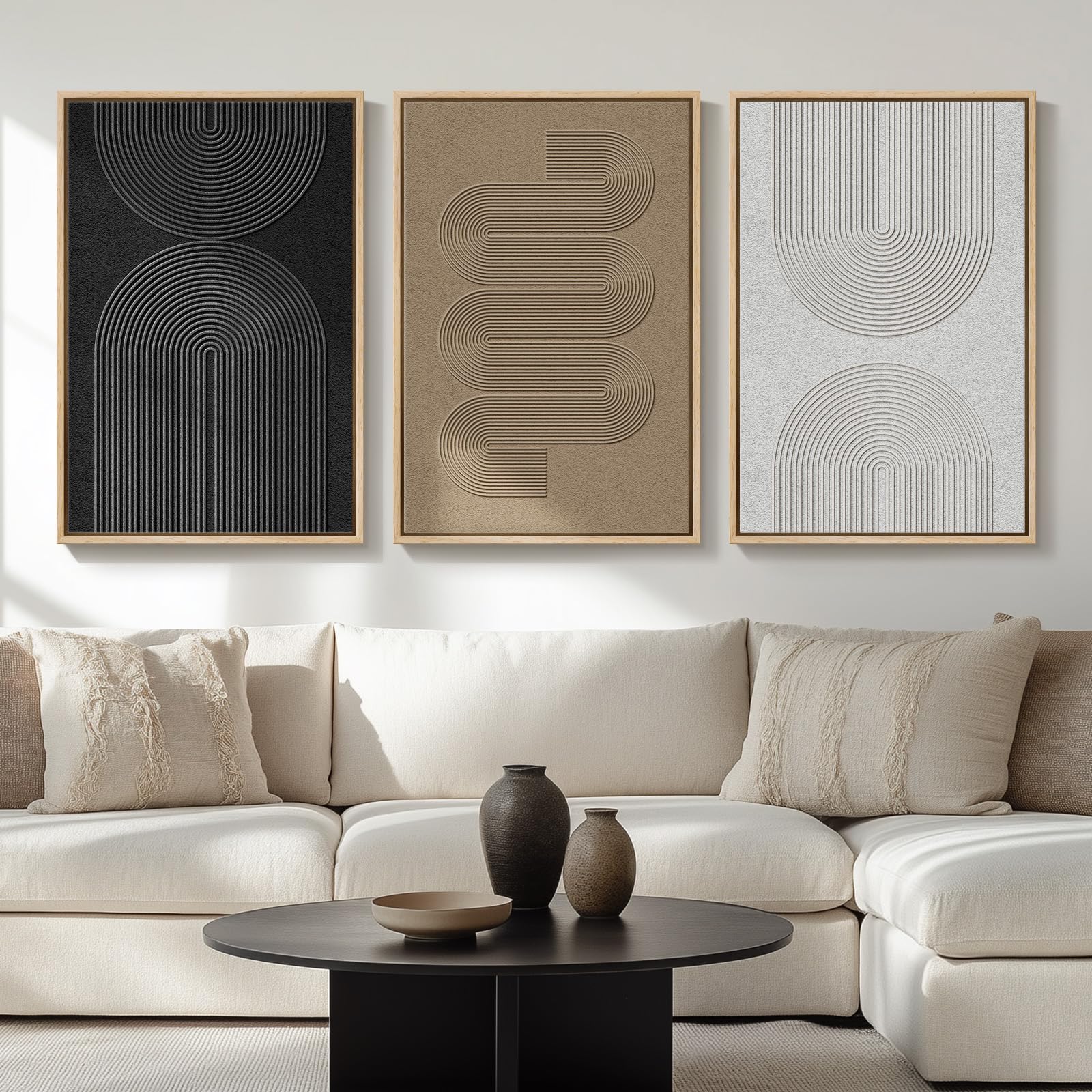 Large Framed Black and White Abstract Wall Art for Living Room, 3 Piece Big Modern Canvas Prints Paintings Artwork for Walls, Minimalist Abstract Art Pictures for Hallway, Office Wall Decor 24x36 In
