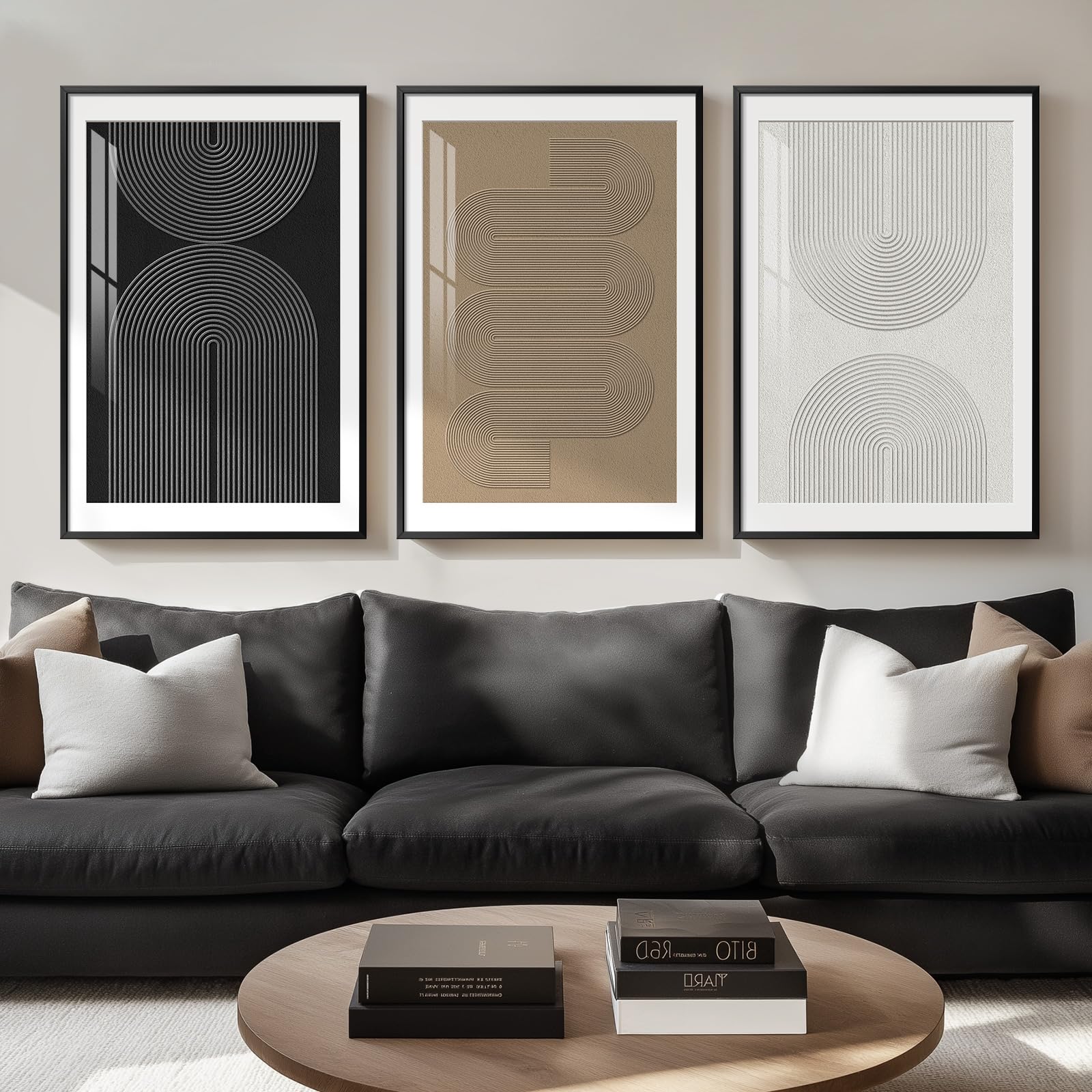 Large Framed Black and White Abstract Wall Art for Living Room, 3 Piece Big Modern Canvas Prints Paintings Artwork for Walls, Minimalist Abstract Art Pictures for Hallway, Office Wall Decor 24x36 In