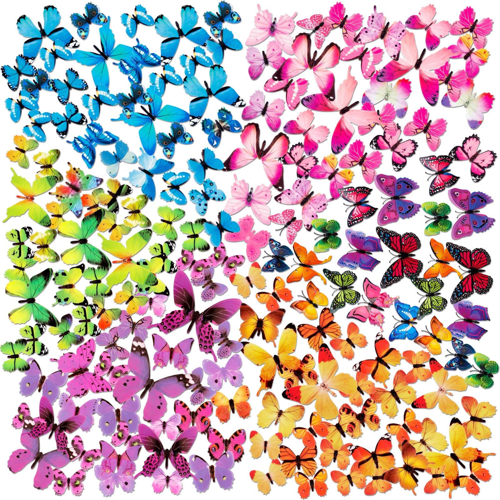 120PCS 3D Colorful Butterfly Wall Stickers, Butterfly Wall Decals, Removable Butterflies DIY Art Decor Crafts for Party Offices Bedroom Room Sticker Set
