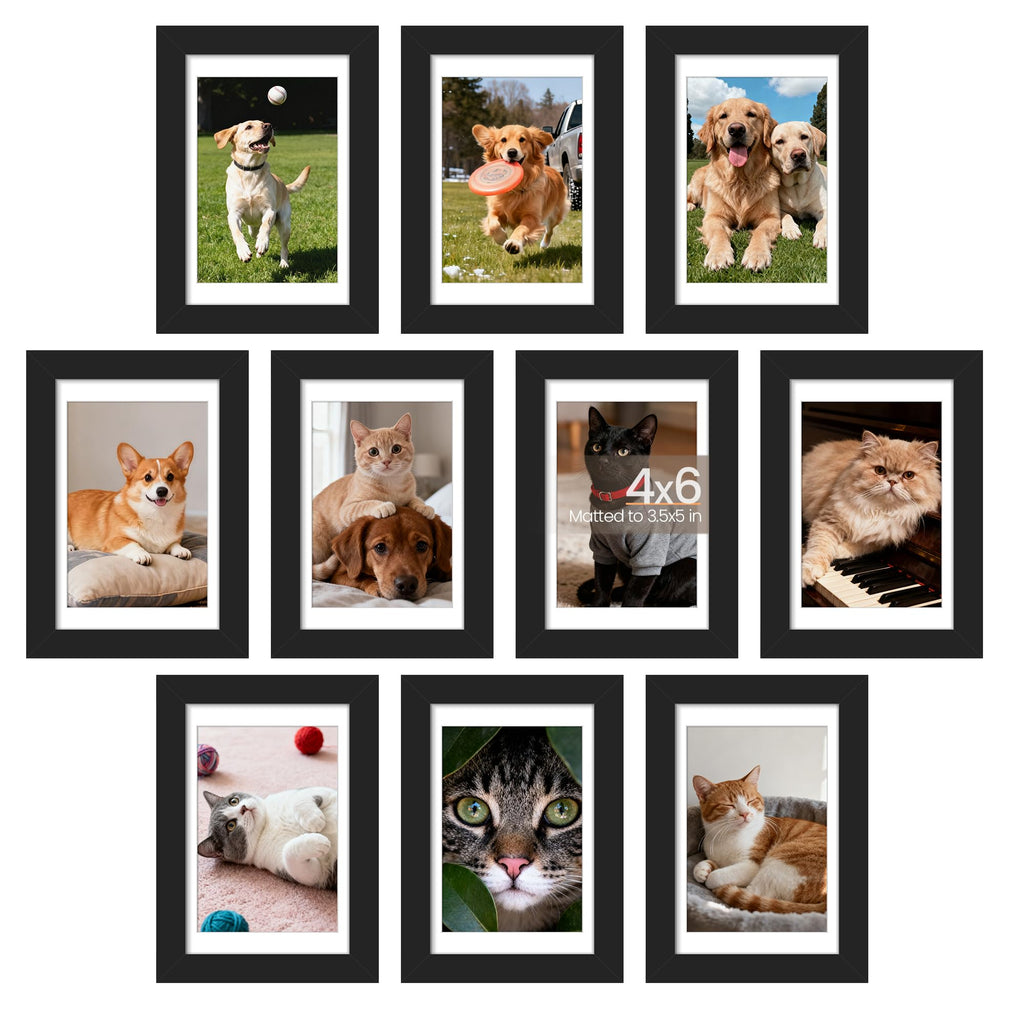 upsimples 5x7 Picture Frame Set of 10, Display Pictures 4x6 with Mat or 5x7 Without, Multi Photo Frames Collage for Wall or Tabletop Display, Black