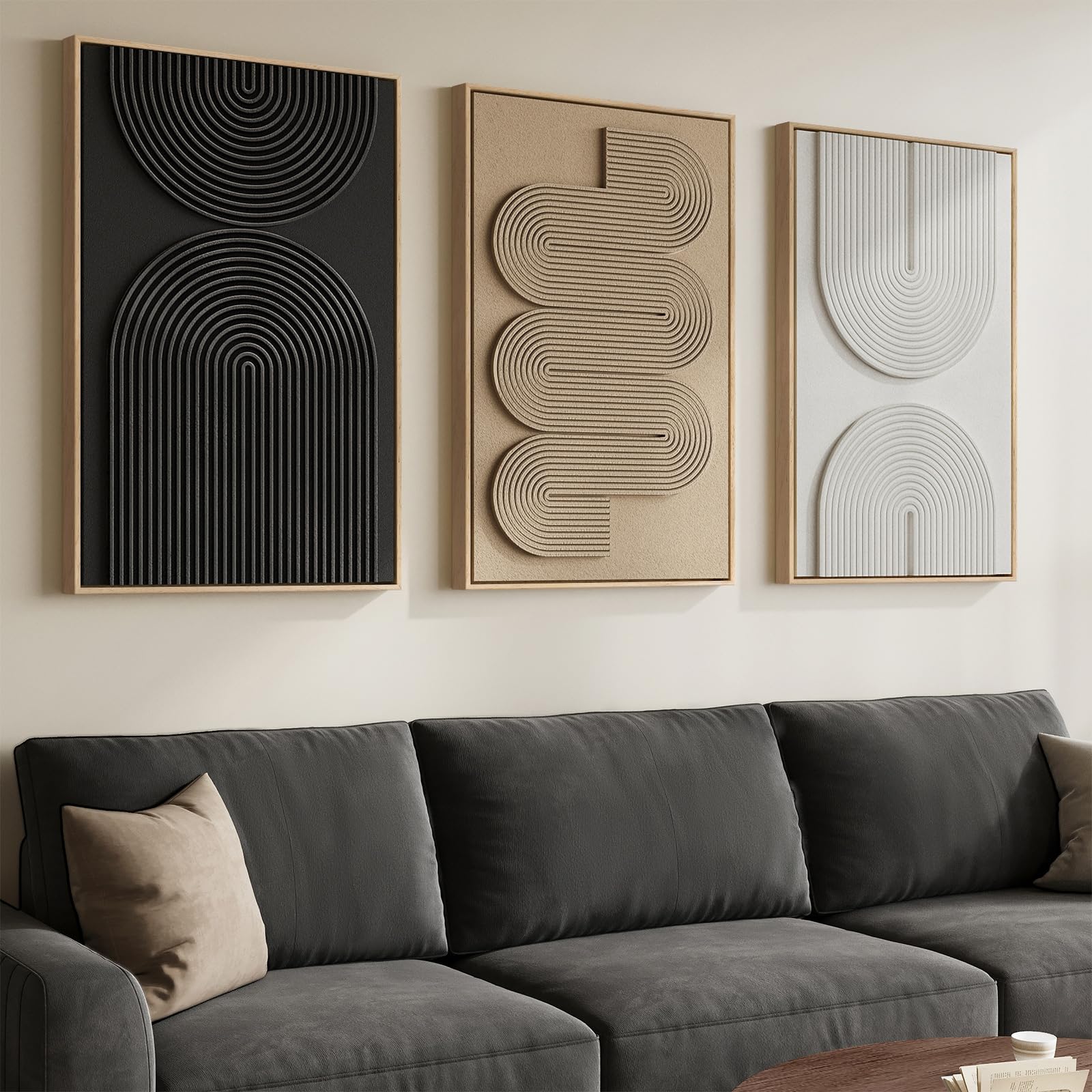 Large 3D Textured Framed Blue and White Abstract Wall Art for Living Room, 3 Piece Modern Artwork for Walls, Minimalist Navy Blue Geometric Paintings for Hallway, Stair, Office Wall Decor 24x36 In