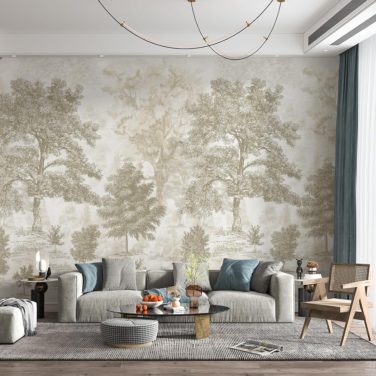 Zeeko Vintage Forest Wall Murals Peel and Stick 177" W x 110" H Beige Tree Wallpaper Self-Adhesive Large Nature Landscapes Murals Canvas Wall Decor for Bedroom Bathroom