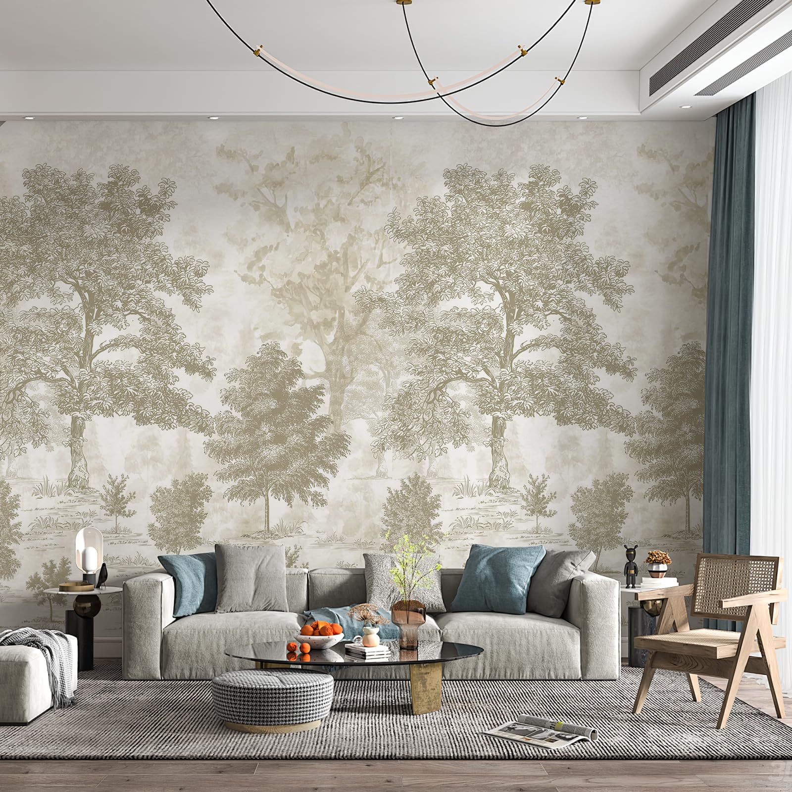 Zeeko Vintage Forest Wall Murals Peel and Stick 177" W x 110" H Beige Tree Wallpaper Self-Adhesive Large Nature Landscapes Murals Canvas Wall Decor for Bedroom Bathroom