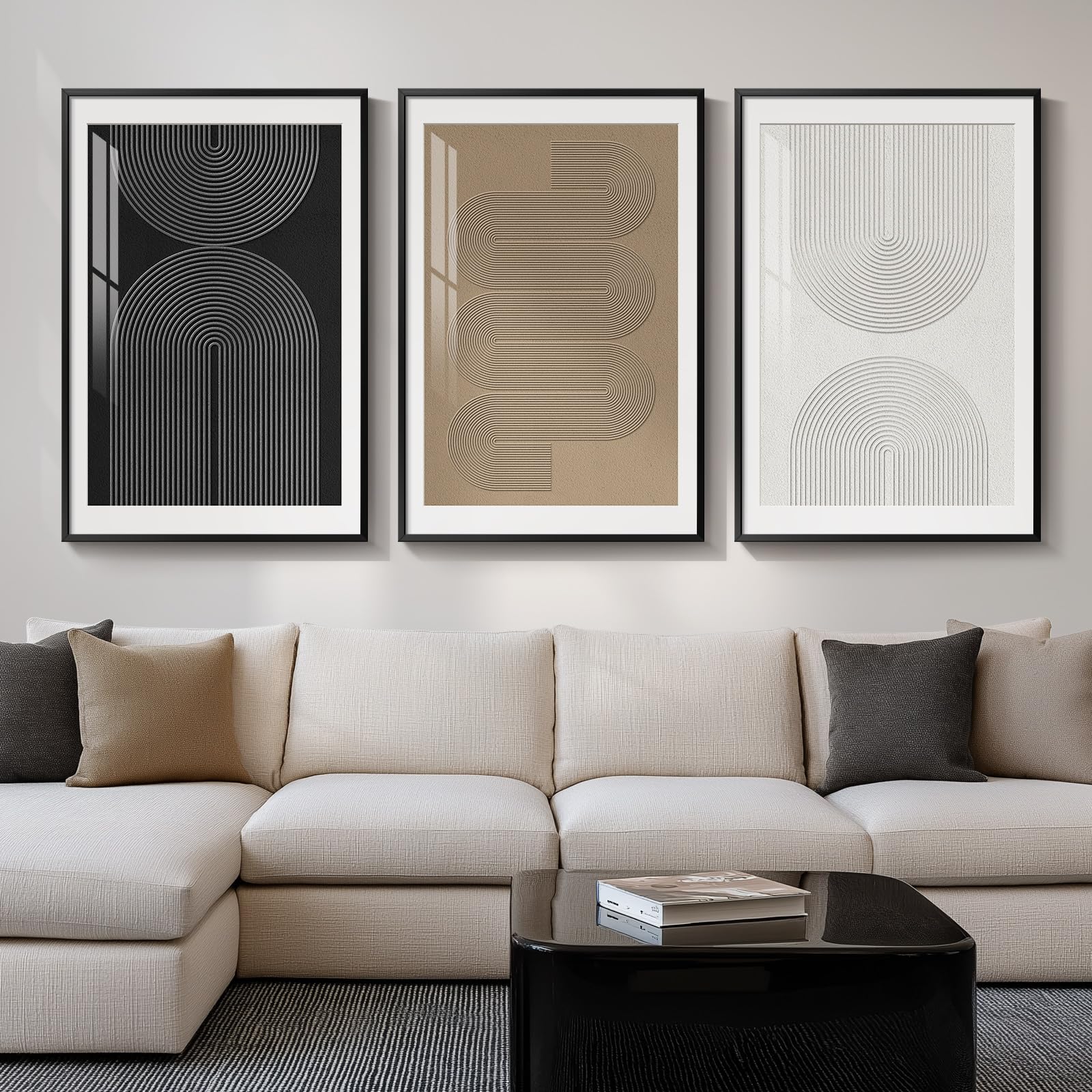 Large Framed Black and White Abstract Wall Art for Living Room, 3 Piece Big Modern Canvas Prints Paintings Artwork for Walls, Minimalist Abstract Art Pictures for Hallway, Office Wall Decor 24x36 In