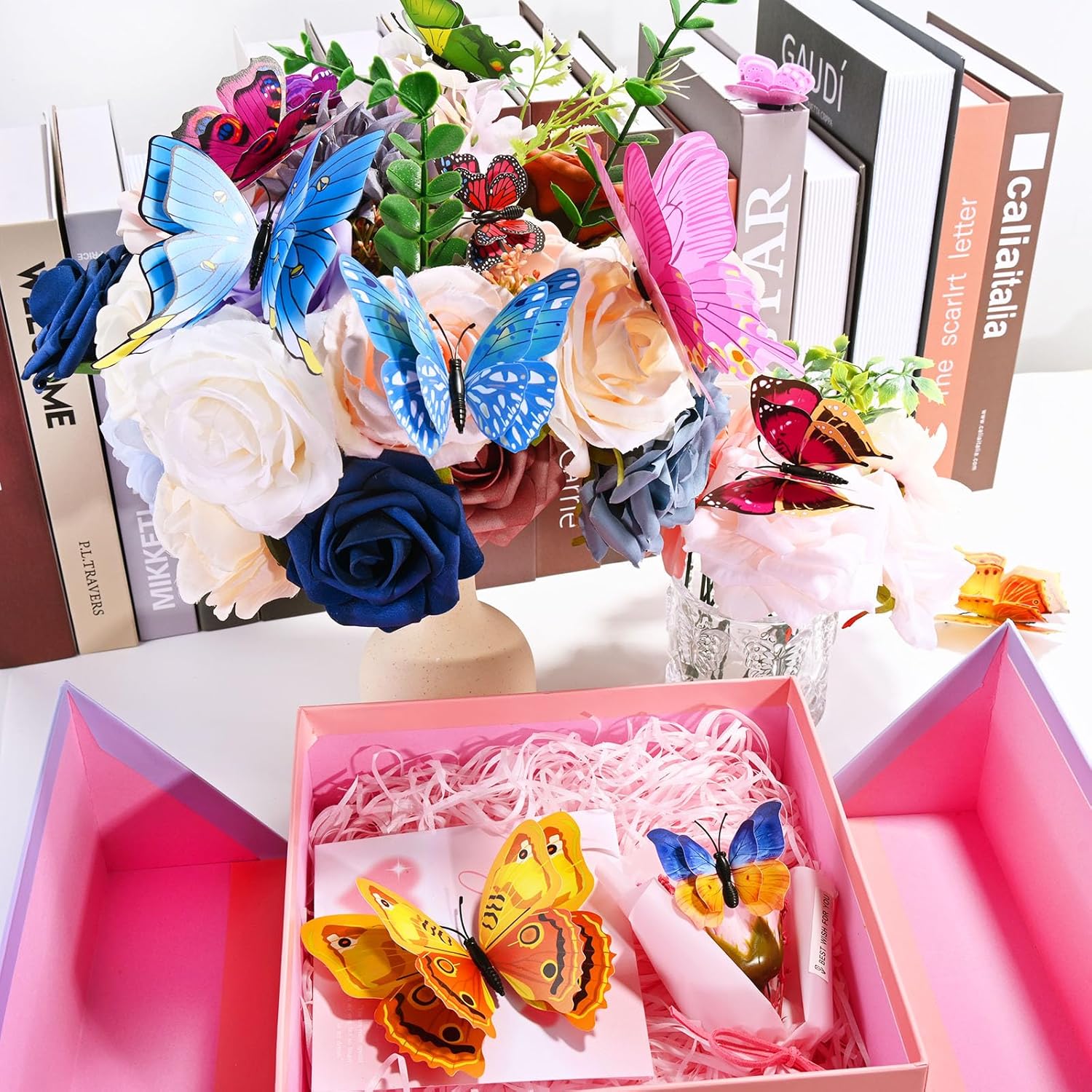 SAOROPEB 3D Butterfly Wall Decor, 24 Pcs Double Layer Butterfly Decorations for Party Decorations Locker Decor Refrigerator Decal, Reusable (Colorful)