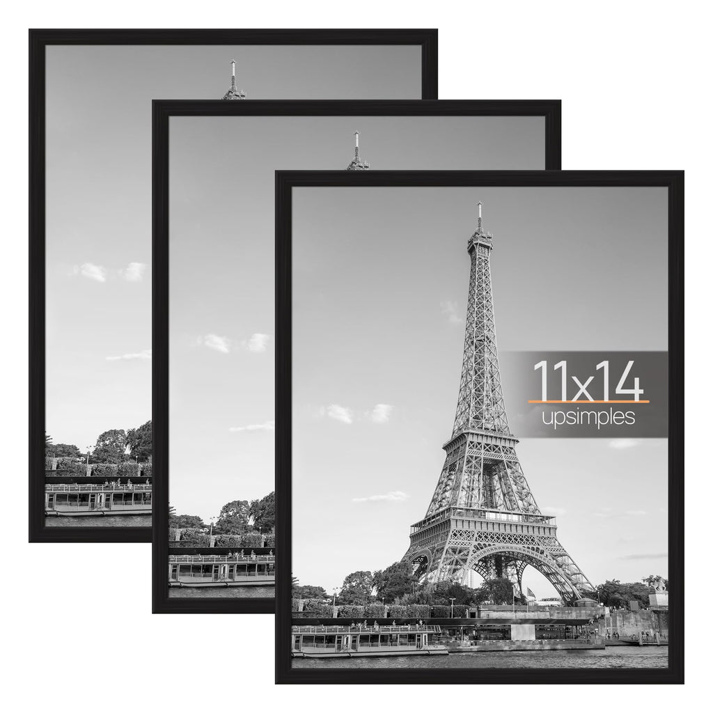 upsimples 16x24 Picture Frame Black 3 Pack, Scratch-Proof Poster Frames 16 x 24 for Photo Gallery - Slide-In Strips, Horizontal or Vertical Wall Mounting