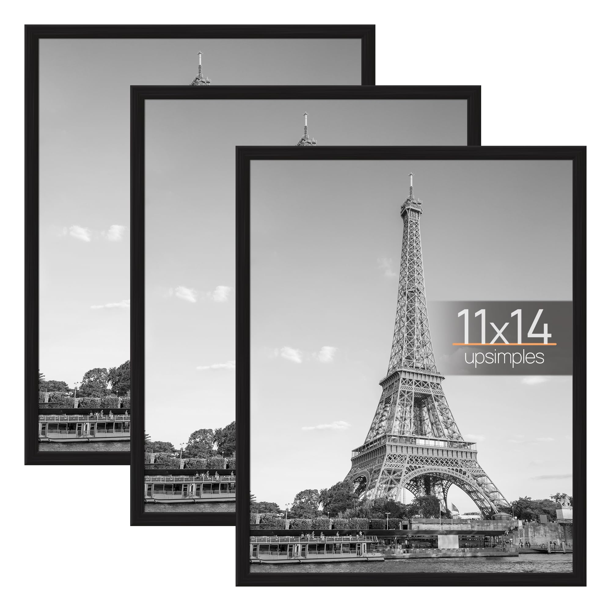 upsimples 16x24 Picture Frame Black 3 Pack, Scratch-Proof Poster Frames 16 x 24 for Photo Gallery - Slide-In Strips, Horizontal or Vertical Wall Mounting