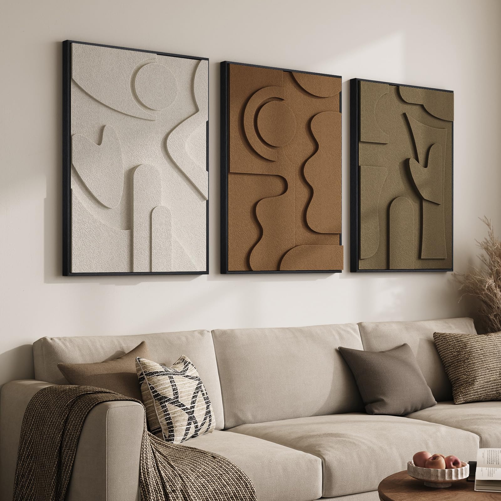 Large 3D Textured Framed Blue and White Abstract Wall Art for Living Room, 3 Piece Modern Artwork for Walls, Minimalist Navy Blue Geometric Paintings for Hallway, Stair, Office Wall Decor 24x36 In