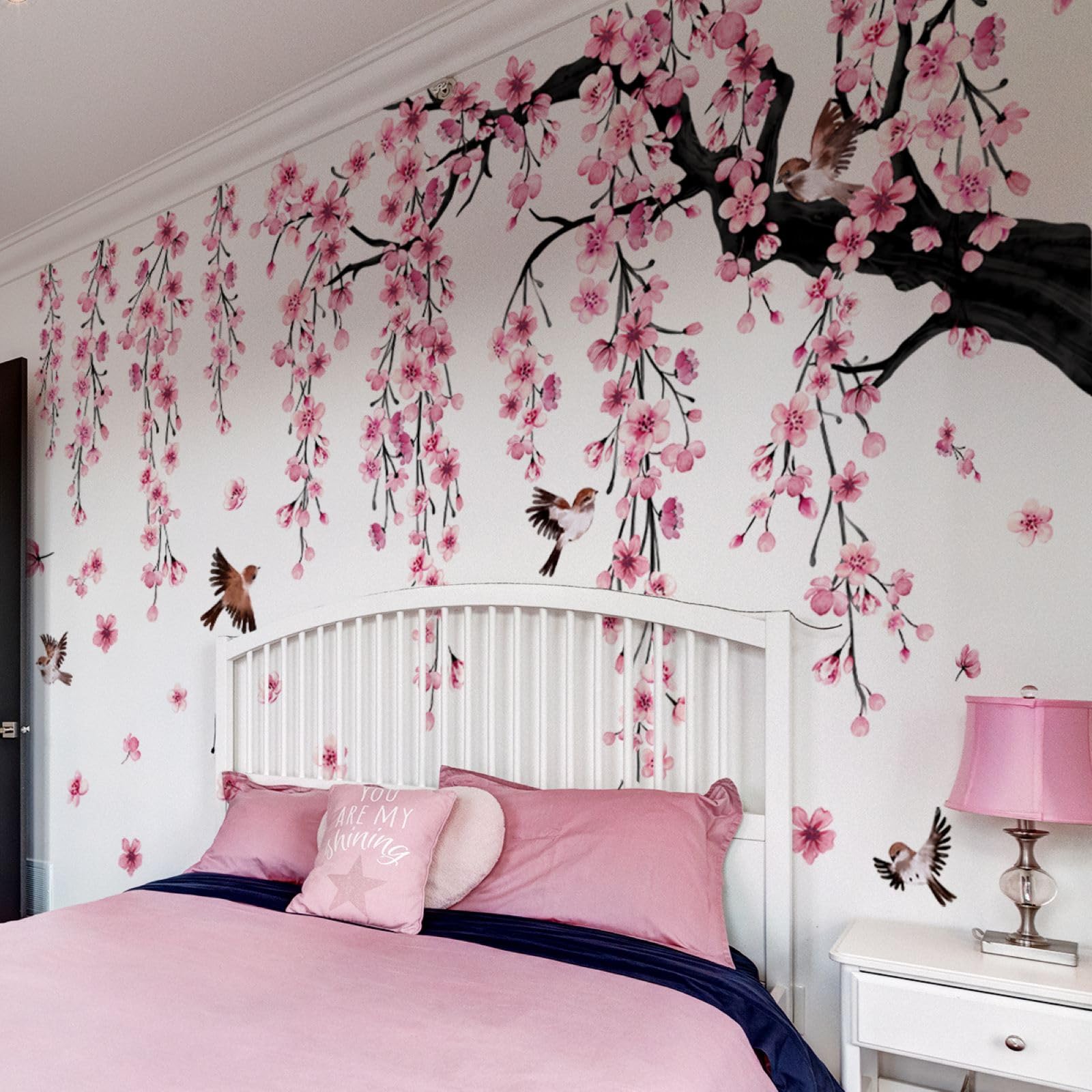 Lilac Wall Decoration Large Green Tree Wall Stickers, 3 Sheets Hanging Vine Tree Wall Decals Peel and Stick Leaves Branch Wall Murals Decor for Living Room Bedroom (Green, 11.8 * 35.4inch)