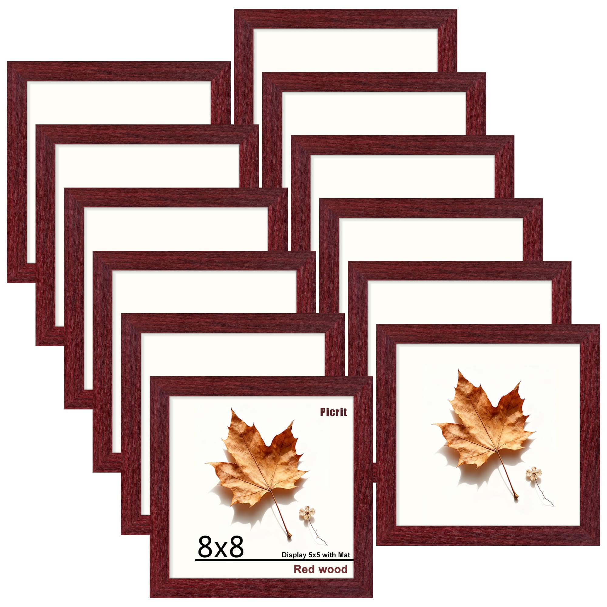 Picrit 8x10 Picture Frame Set of 12, Display 5x7 with Mat or 8x10 without Mat, Photo Frames for Wall Mounting or Table Top Display, Black